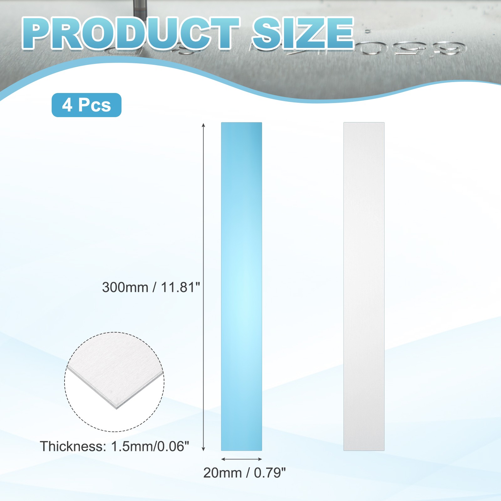 11.8″ x 0.8″ x 0.06″ 6061 T651 Aluminum Sheet Metal(Silver, 4Pcs)