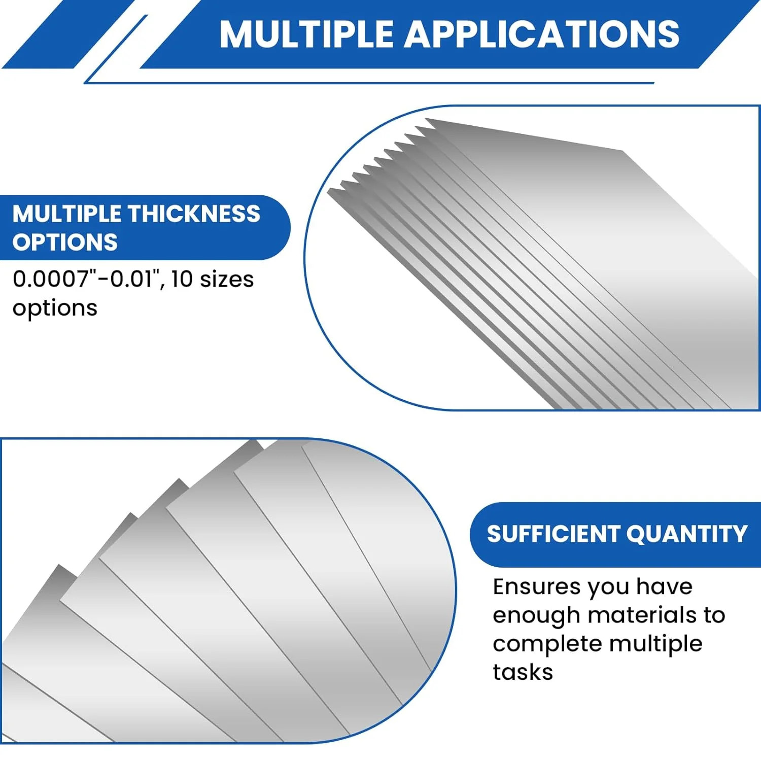 20 Pcs 304 Stainless Steel Shim Stock Assortment, 1″ W x 6″ L, 10 Sizes (0.0007″