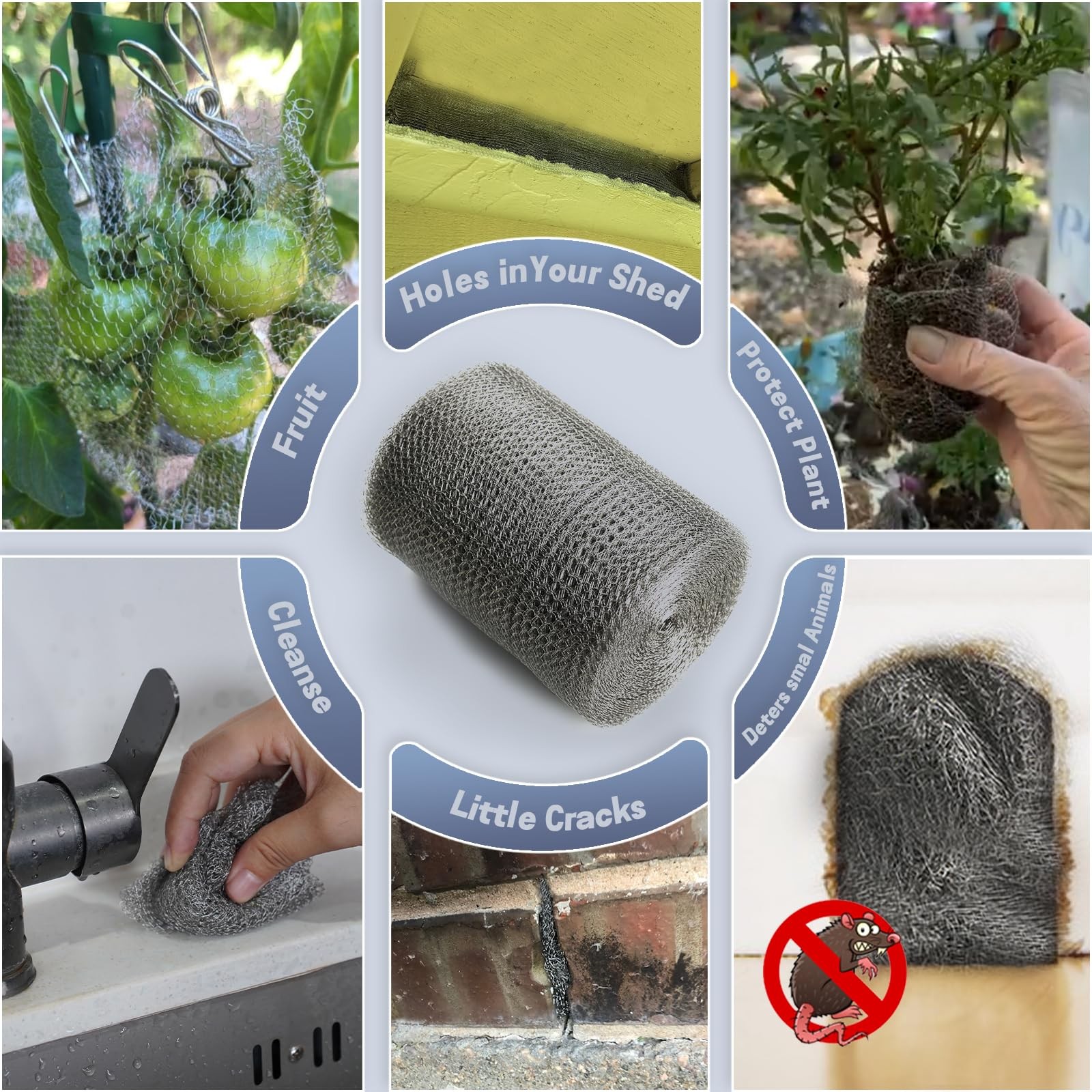 12″ X 50 ft 304 Stainless Steel Mesh, Wire Mesh for Plants, Hole Fill argent