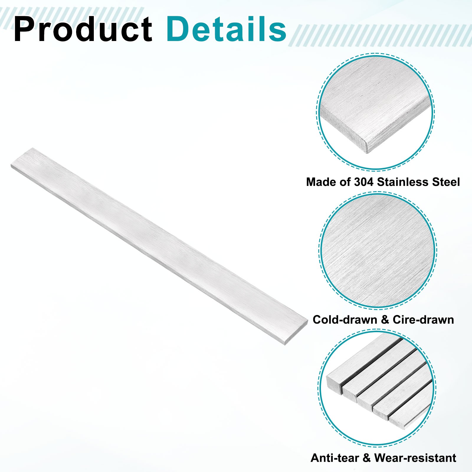304 Stainless Steel Flat Bar 1/4″ x 1-3/16″ x 12″ Trim Strips Sheet