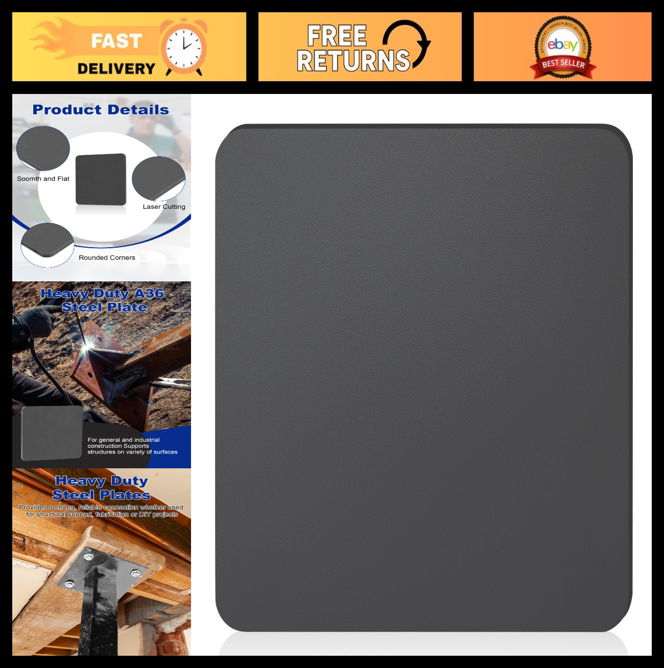 16x16x1/4″ A36 Hot Rolled Steel Plate – Metal Square for Construction, Welding,