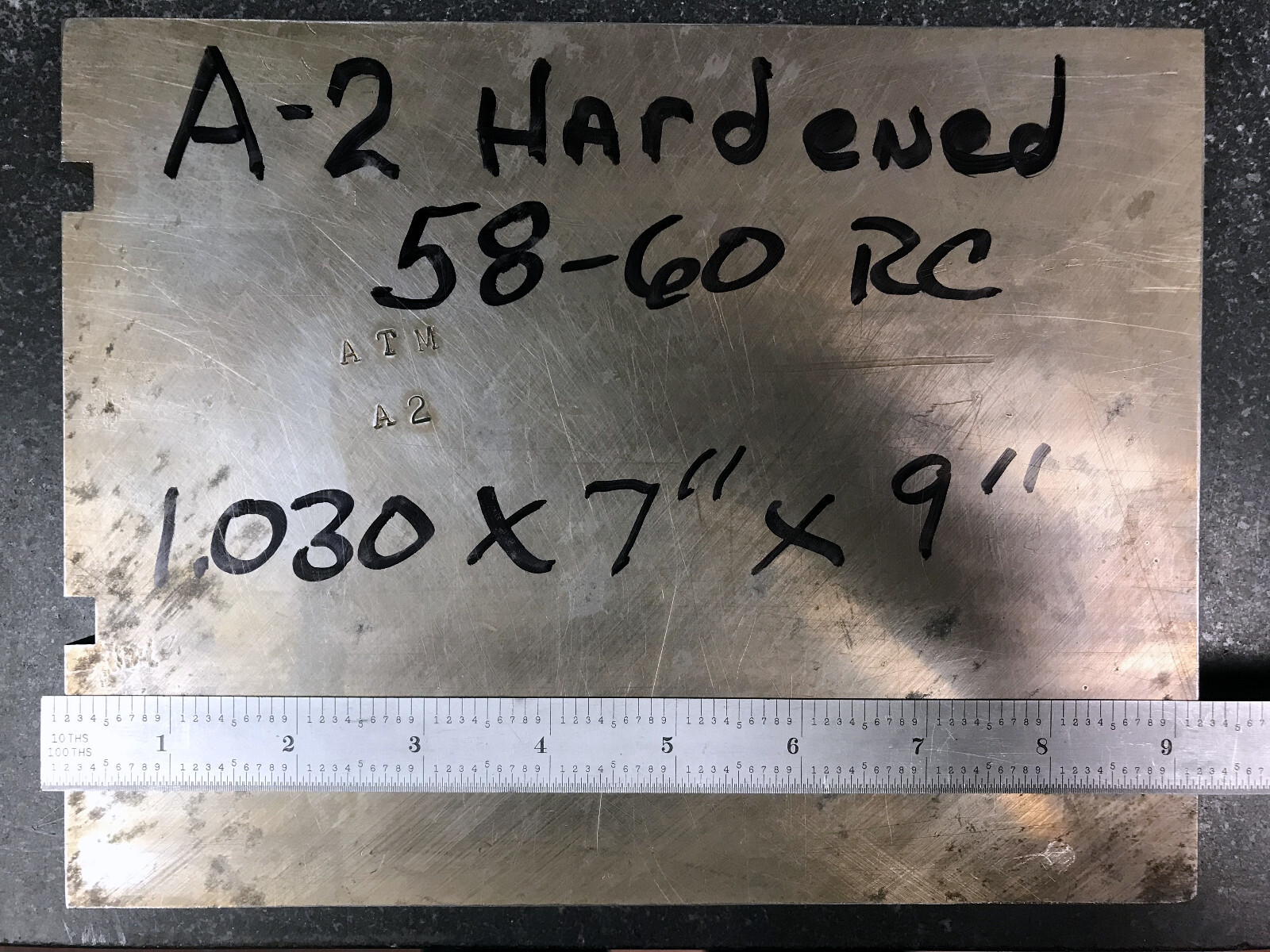 A2 TOOL STEEL 1.030 X 7″ X 9″ HARDENED 58-60 RC 1″ FLAT BAR LIKE D2 DIE STOCK