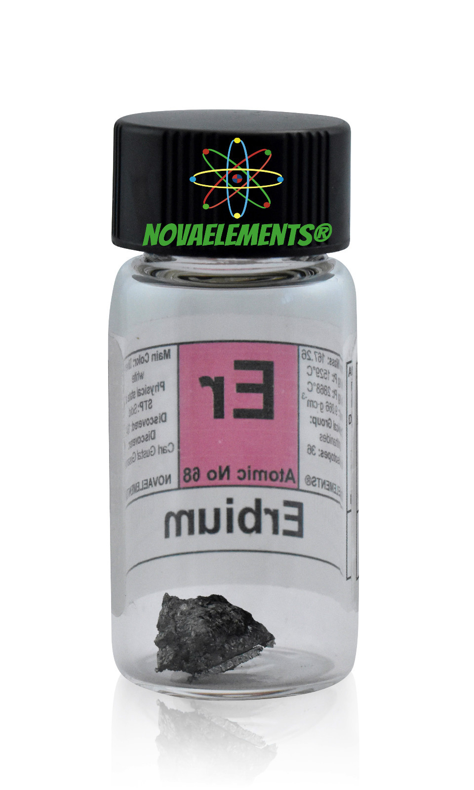 1 gram 99,95% Erbium metal element 68 Er sample piece in labeled glass vial