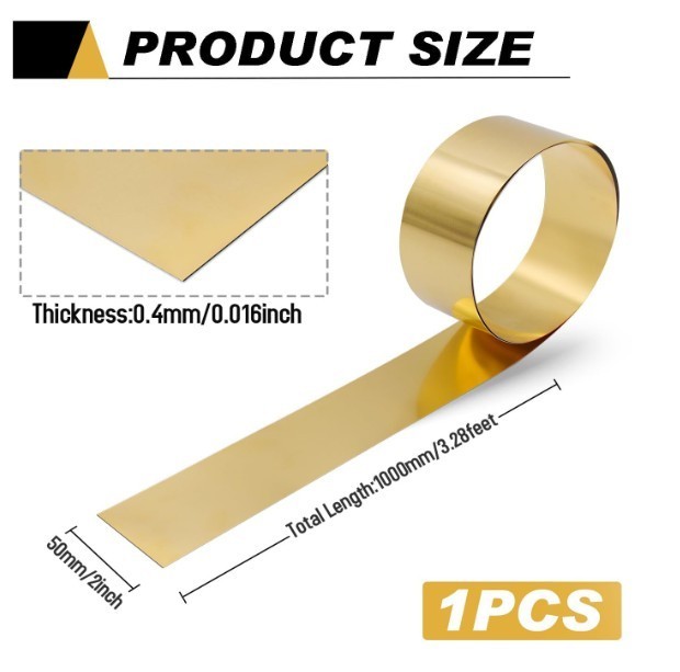Brass Sheet Roll 0.4mm×50mm×1000mm Thin Brass Foil Sheets Strip for DIY Crafting