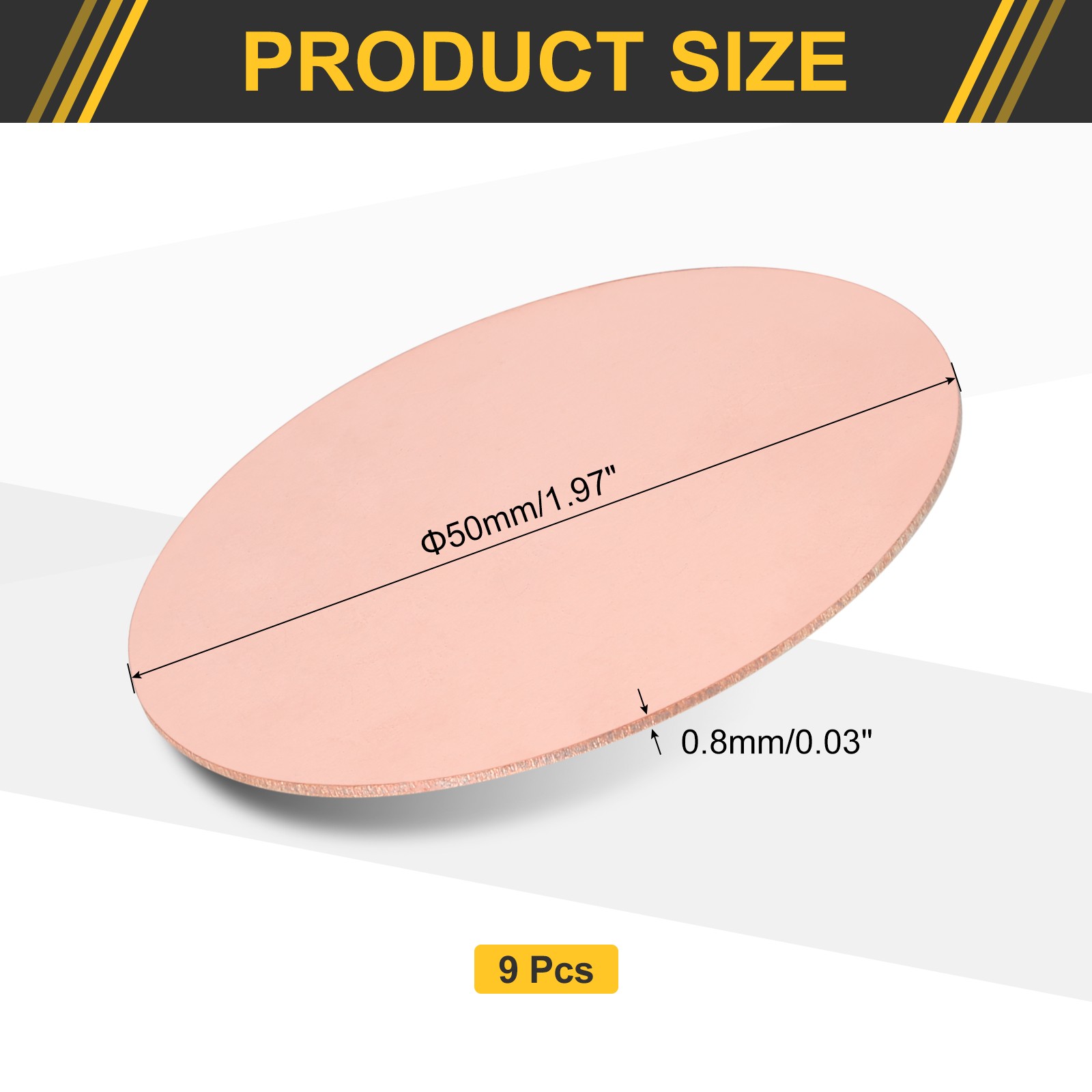 9Pcs Copper Round Plate, 0.03″(0.8mm) Thick 2″(50mm) Dia T2 Pure Copper Sheet