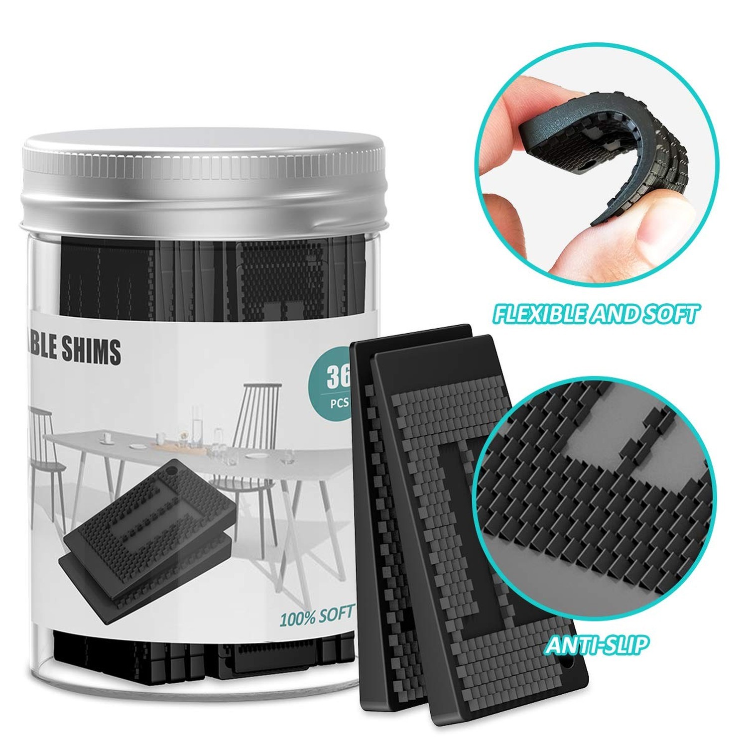 Plastic Shims for Leveling – 36 Piece Jar, Strong and Durable Table Wedges, D…