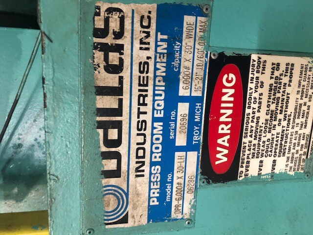 6000 LB x 30″ x.125″ Dallas Servo Feedline ID Capacity: 16″ -21″ OD Capacity: 6