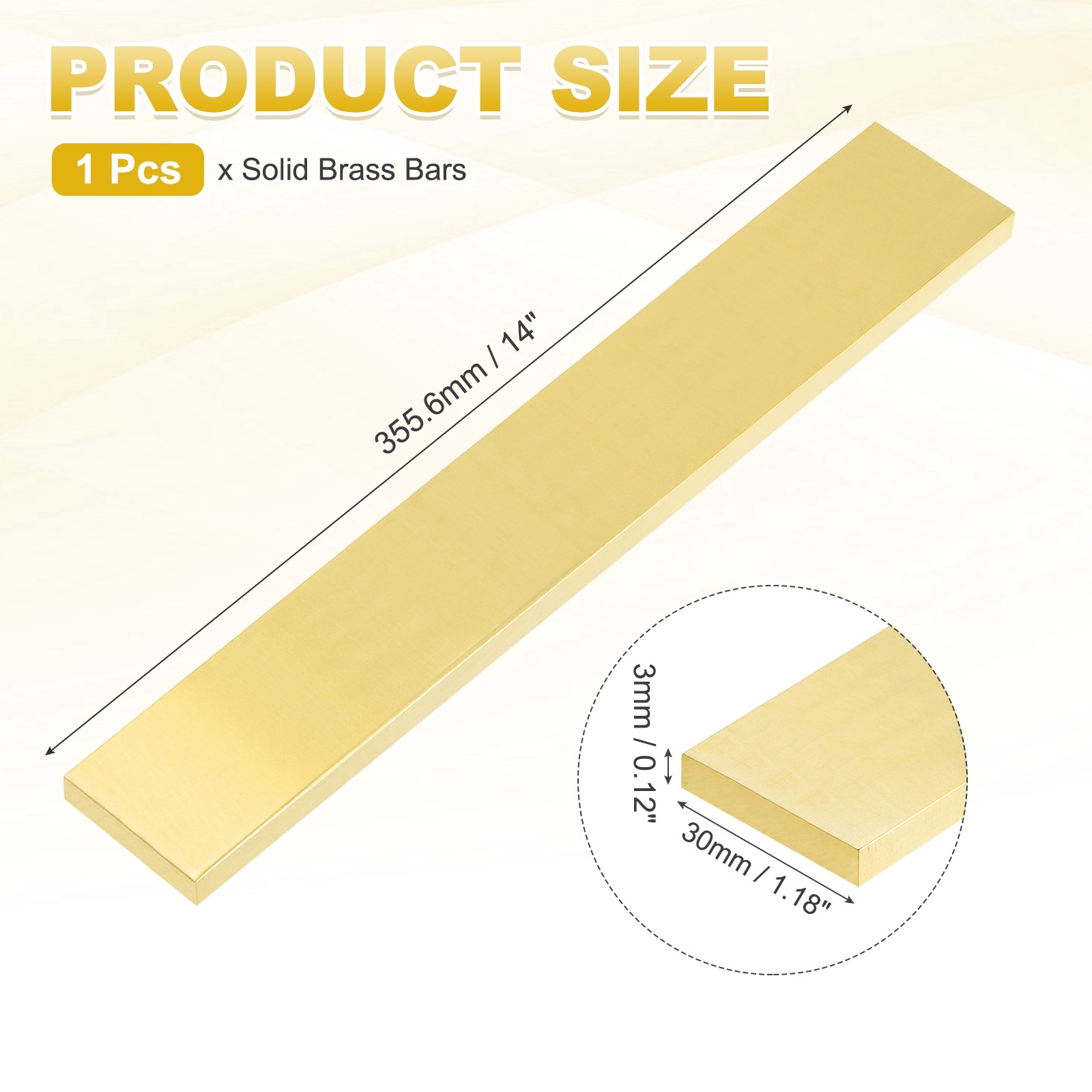 H62 Brass Flat Bar Stock, 0.12″x1.18″x14″ Square Metal Solid Brass Bars