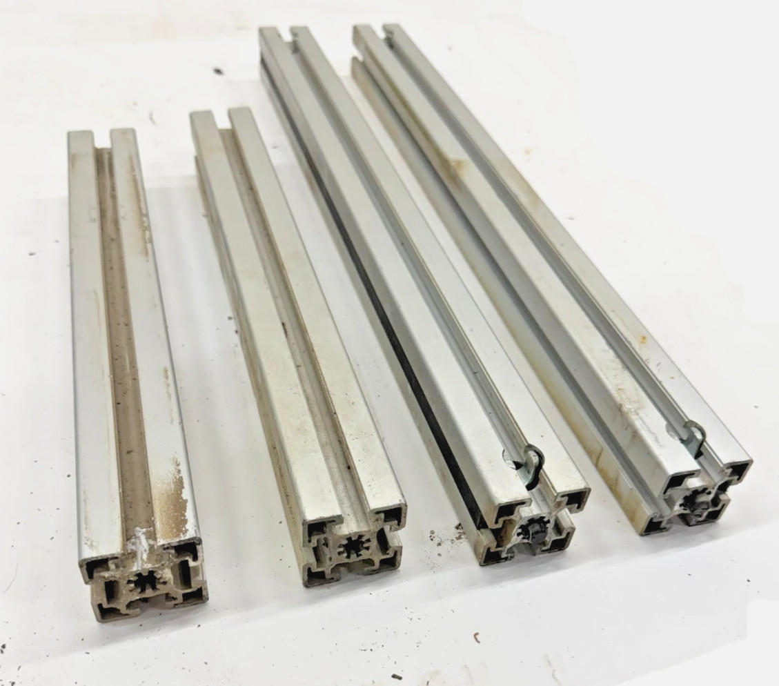 80/20 45MM ASST LENGTHS, 45-4545, (LOT OF 4), 14-1/8″ TO 22″, 4 OPEN SLOTS