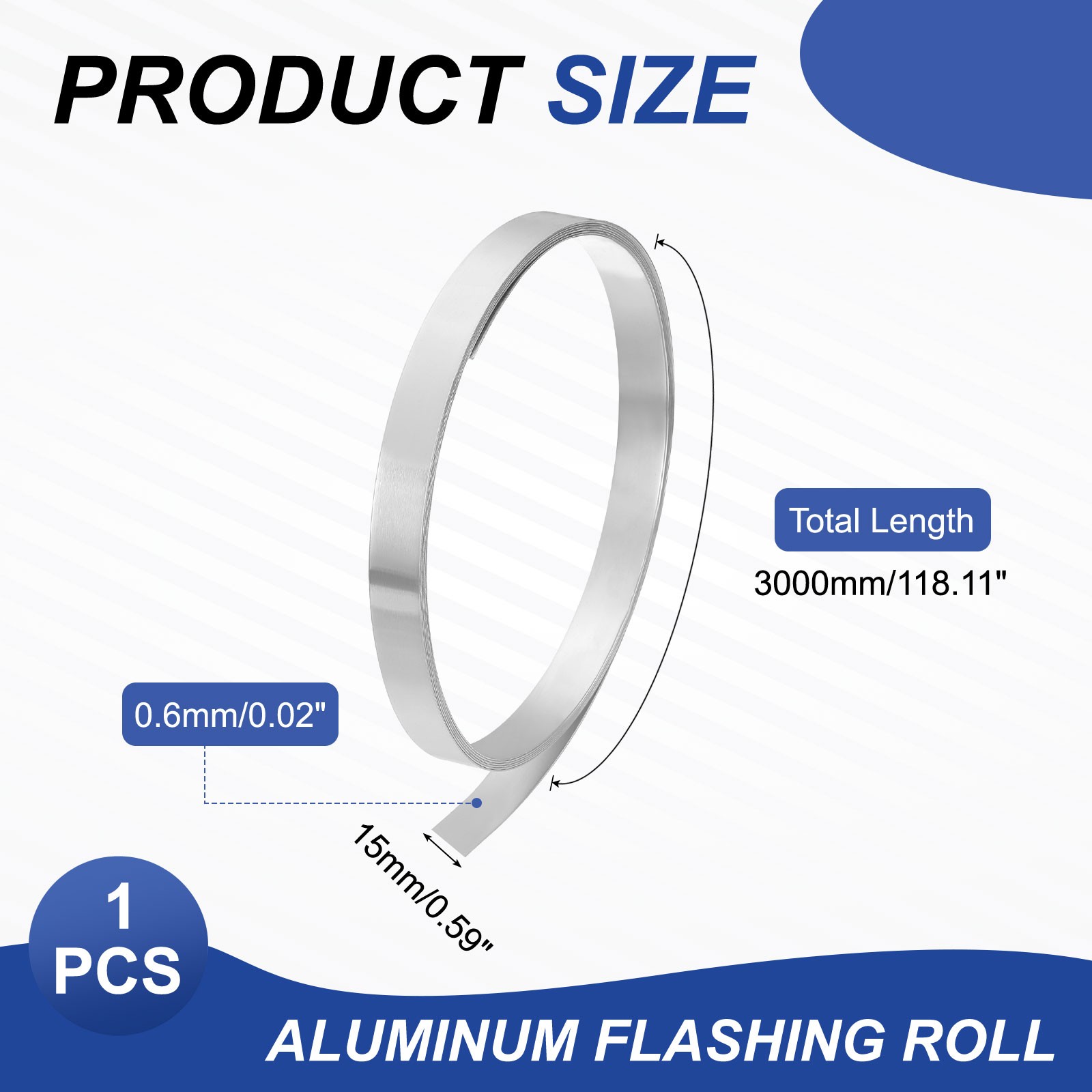 Aluminum Flashing Roll, 3000mm x 15mm x 0.6mm 1060 Aluminum Metal Roll