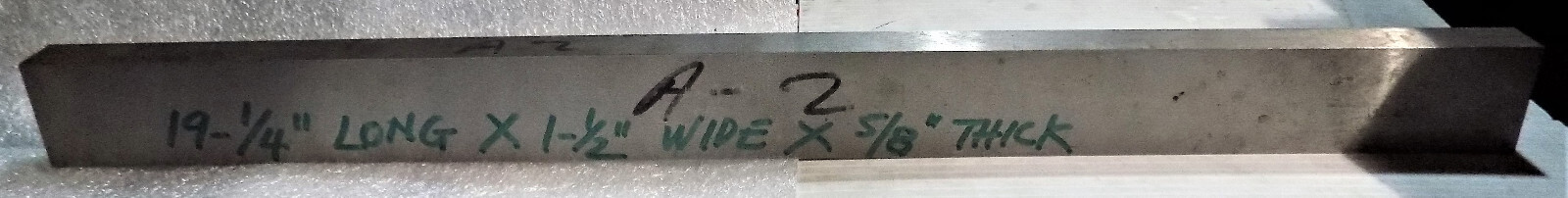 A2 Air Hardening Tool Steel Ground Flat, 19-1/4″ Long X 1-1/2″ Wide X 5/8″ Thick