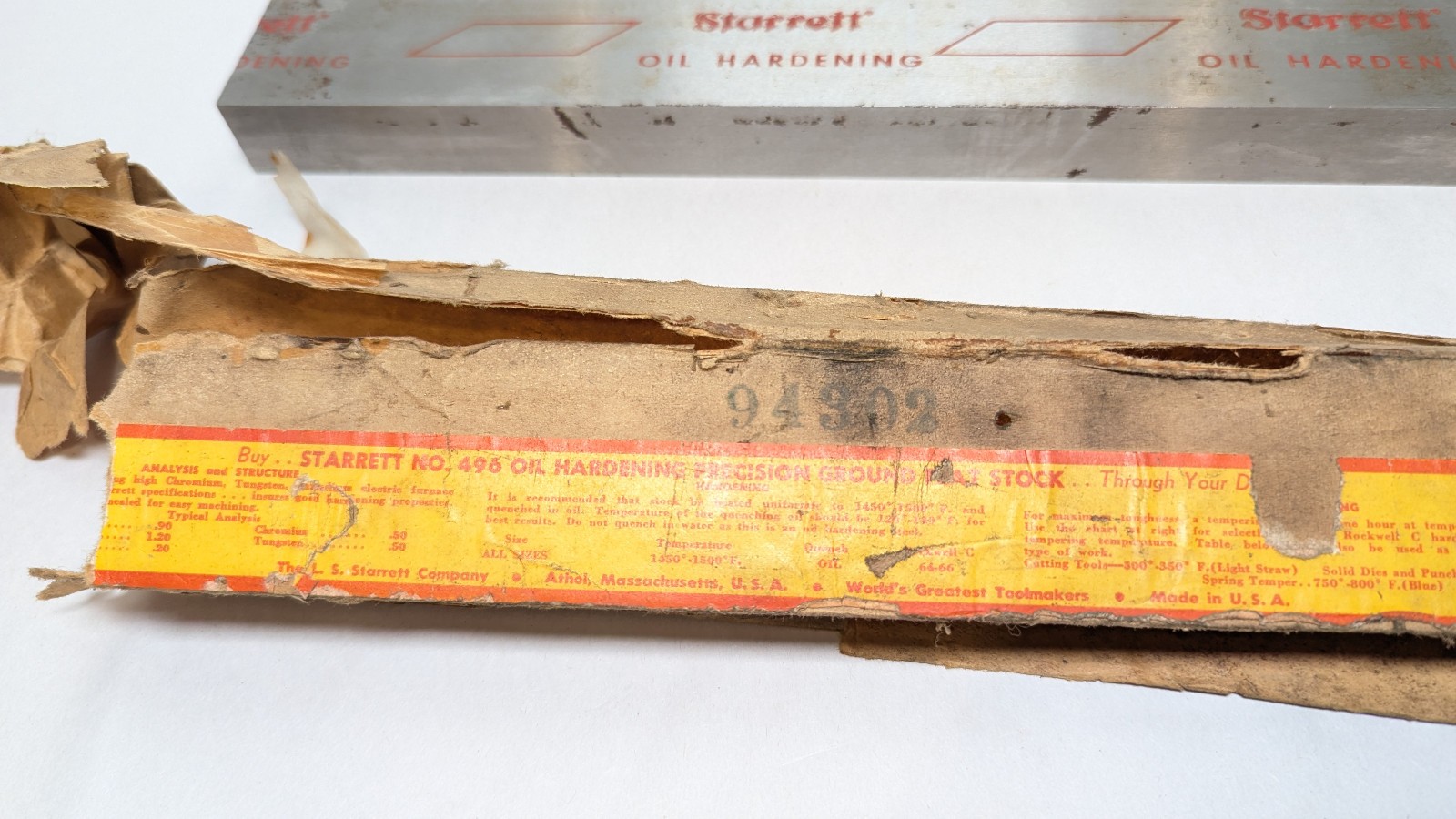 Starrett No 496 O1 Oil Hardening Precision Ground Flat Stock 1 x 2 x 15