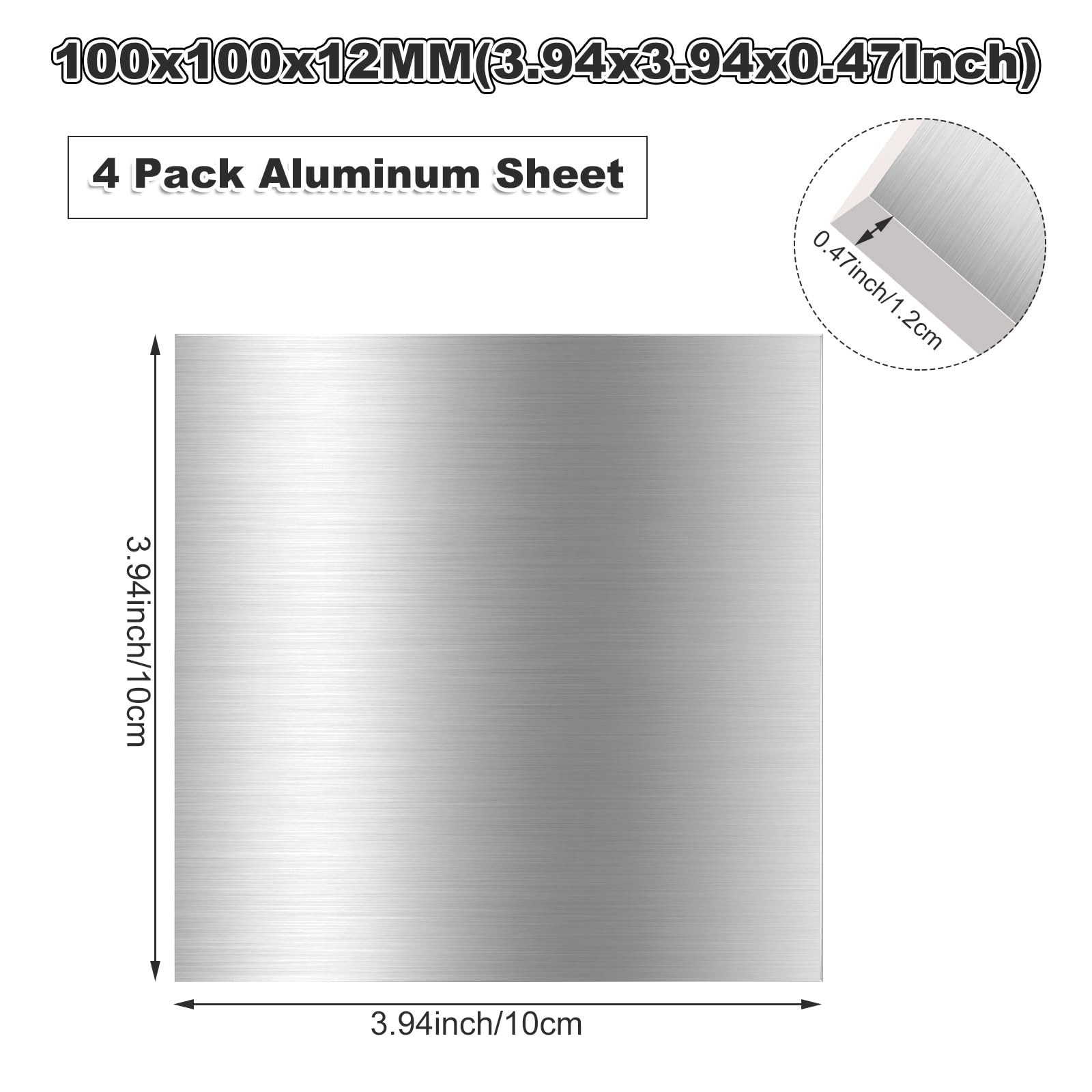 4pcs 4 X 4 X 1/2 0.47 Inch Aluminum Plate Aluminum Metal Sheet 6061 Aluminum