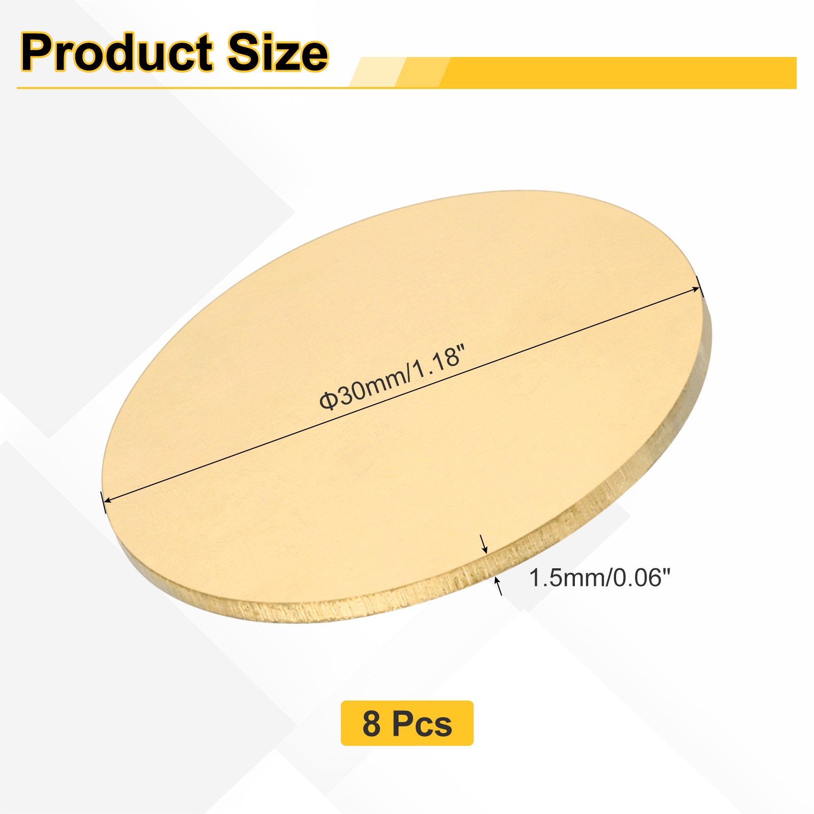 8pcs Brass Sheets, 0.06″ Thickness x 1.18″ Diameter Brass Round Plate, Yellow