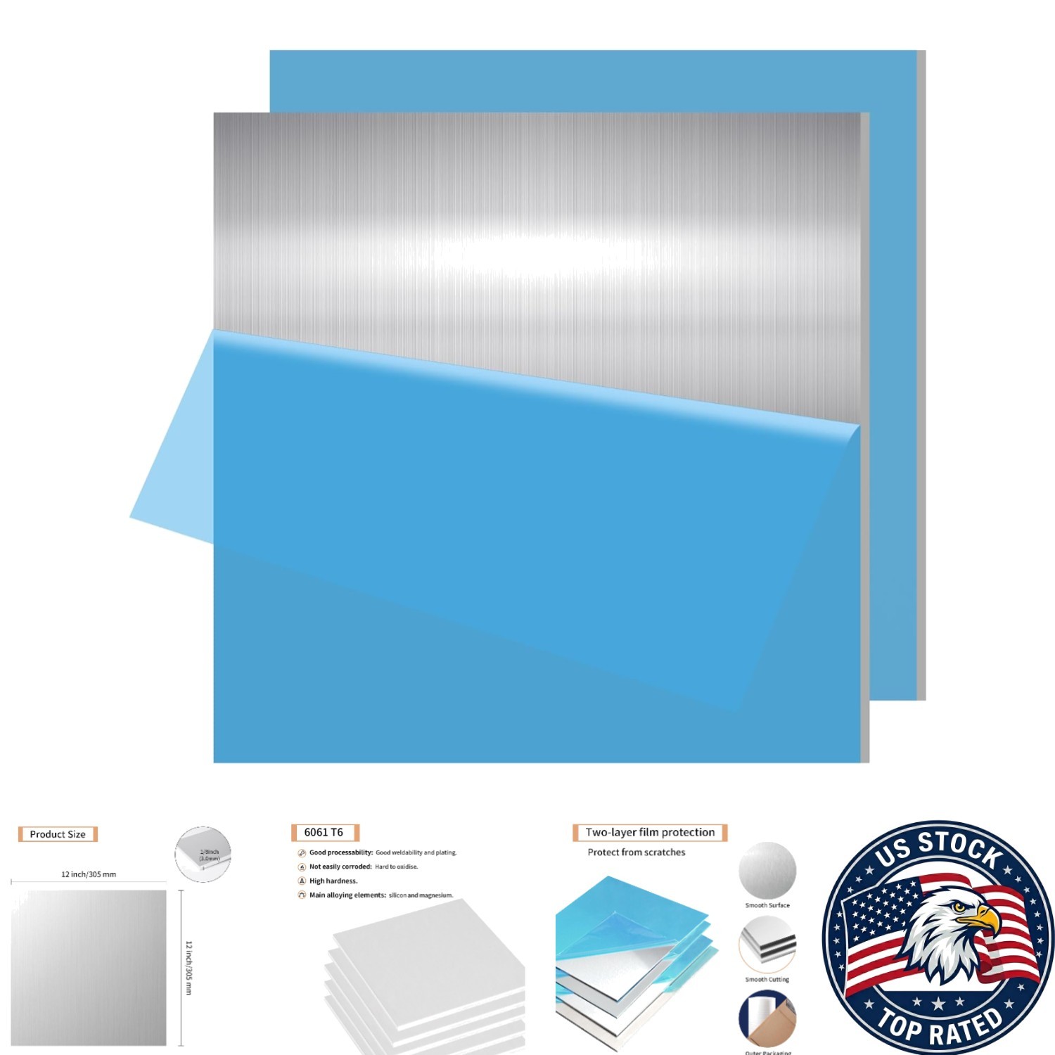 2PCS 6061 Aluminum Plate 1/8″ x 12″ x 12″ – Perfect for Crafting & Industry Use