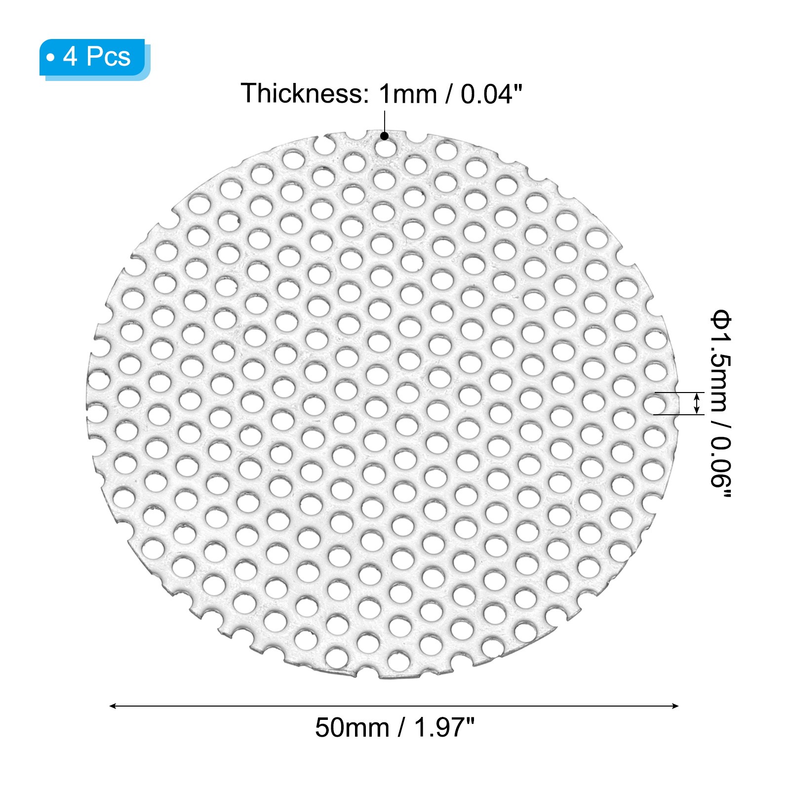 2″ 304 Stainless Steel Perforated Sheet, 4Pcs 0.06″ Hole Metal Mesh Plate
