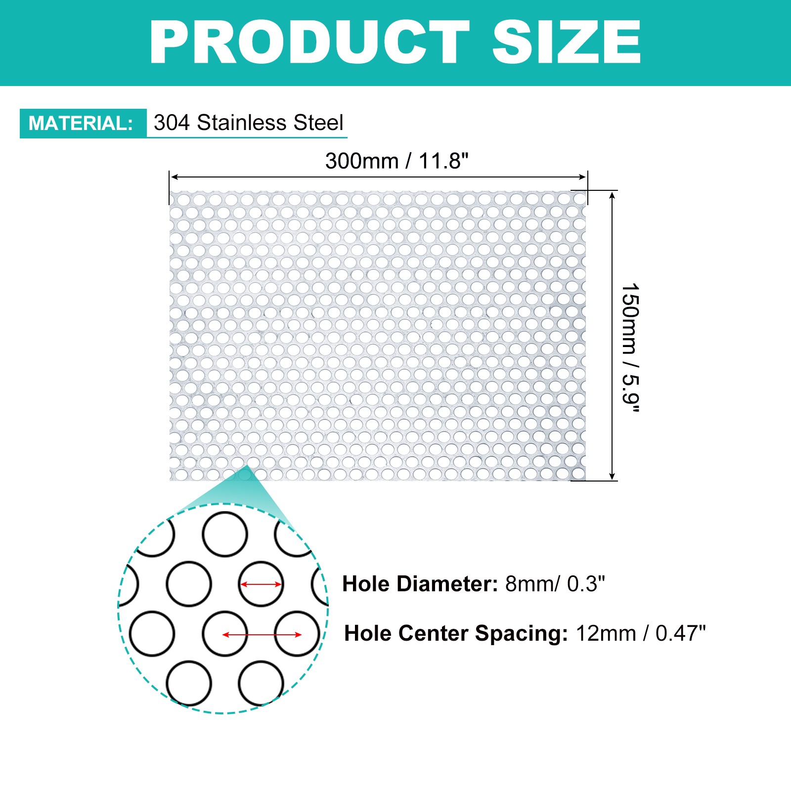 20GA 11.8″ x 5.9″ Round Hole 304 Stainless Steel Perforated Sheets
