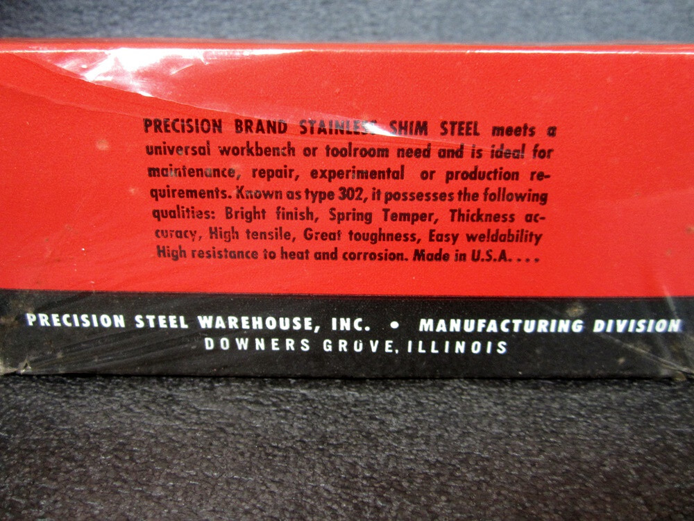 NOS Vintage Precision Brand .005 Stainless Shim Steel 50″ x 6″ L-5 PSW USA