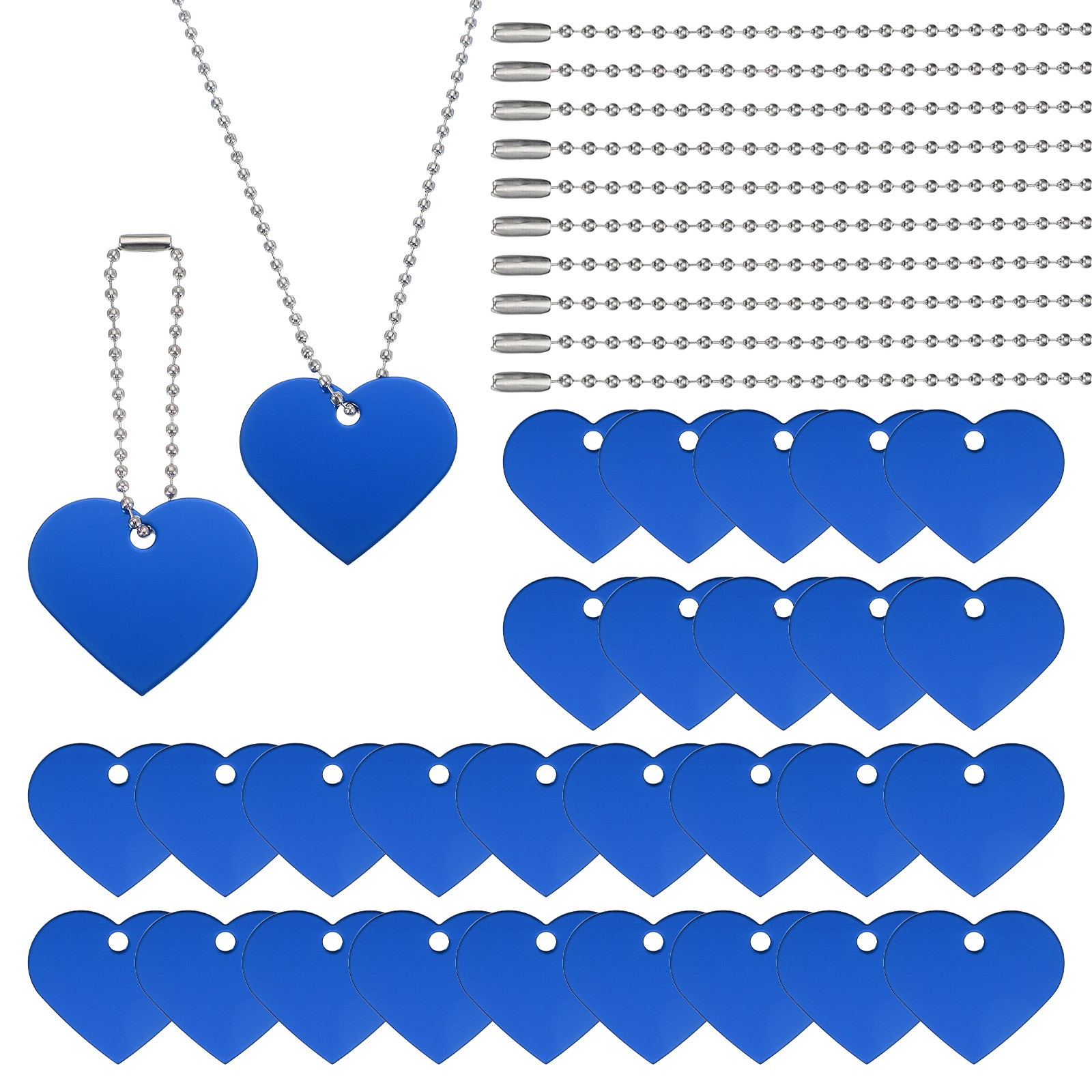 30Pcs Blank Tag Metal Stamping Tags, Heart Shape Engraved Tag, Blue