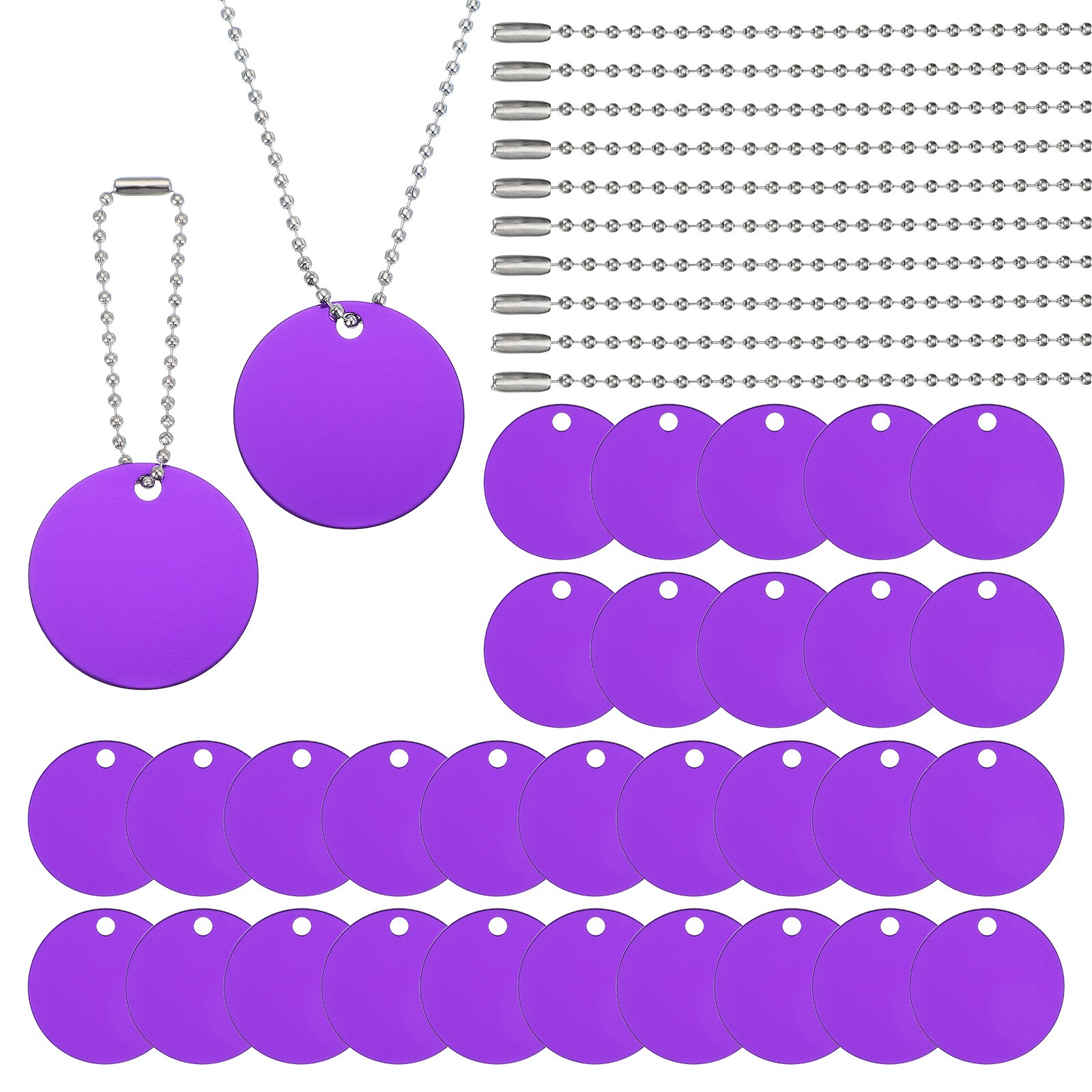 30Pcs Blank Tag Metal Stamping Tags, Round Shape Engraved Tag, Purple