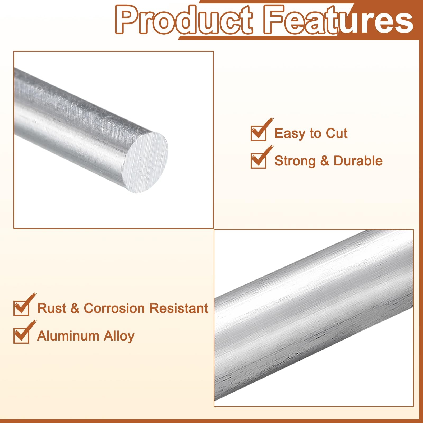 uxcell 10Pcs 3/16″(4mm) Dia Round Aluminum Rod, 4mm x 305mm, Silver
