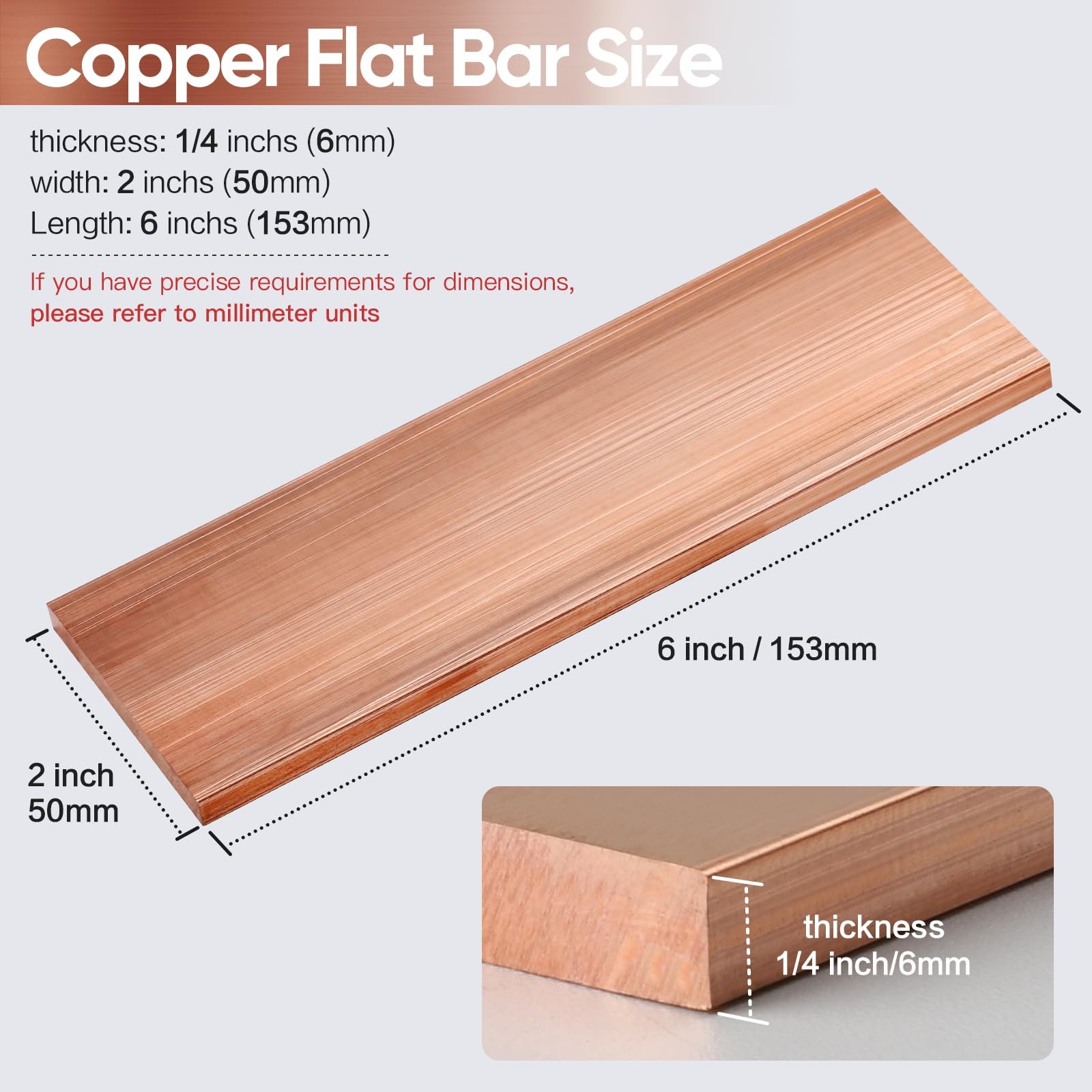 1/4 Inch Copper Flat Bar 1/4″ x 2″ x 6″ C11 Solid Stock 99.9% DIY 1 PCS