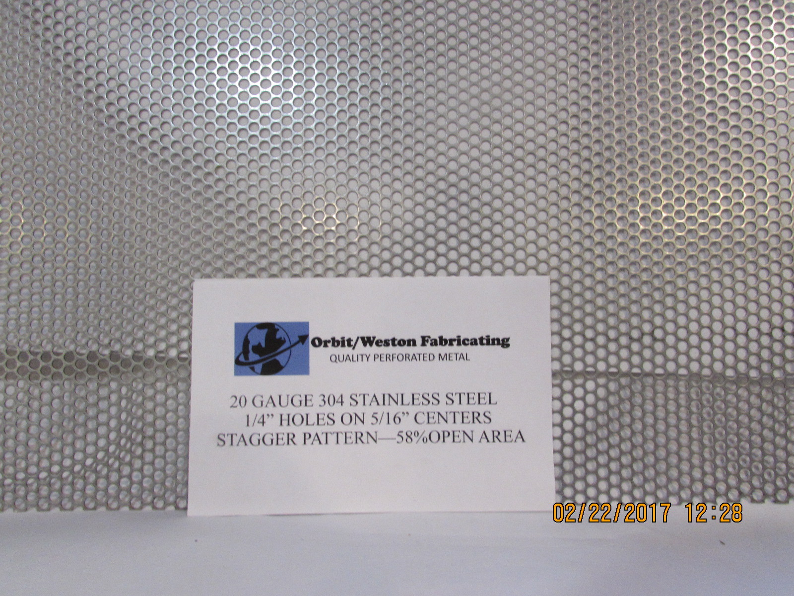 –1/4″ HOLES 304 STAINLESS STEEL– 20 GAUGE 10″ X 11-3/8–