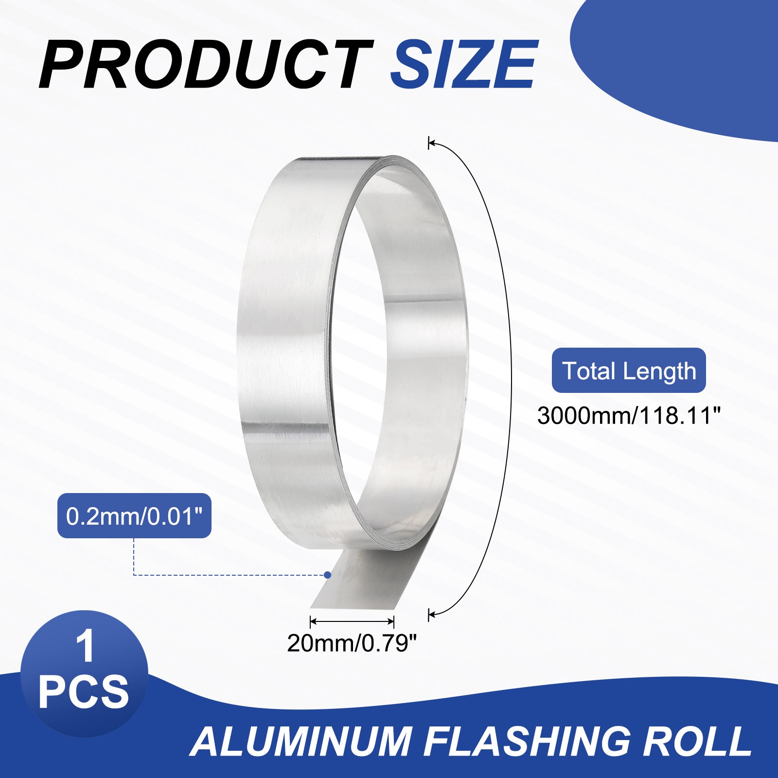 Aluminum Flashing Roll, 3000mm x 20mm x 0.2mm 1060 Aluminum Metal Roll