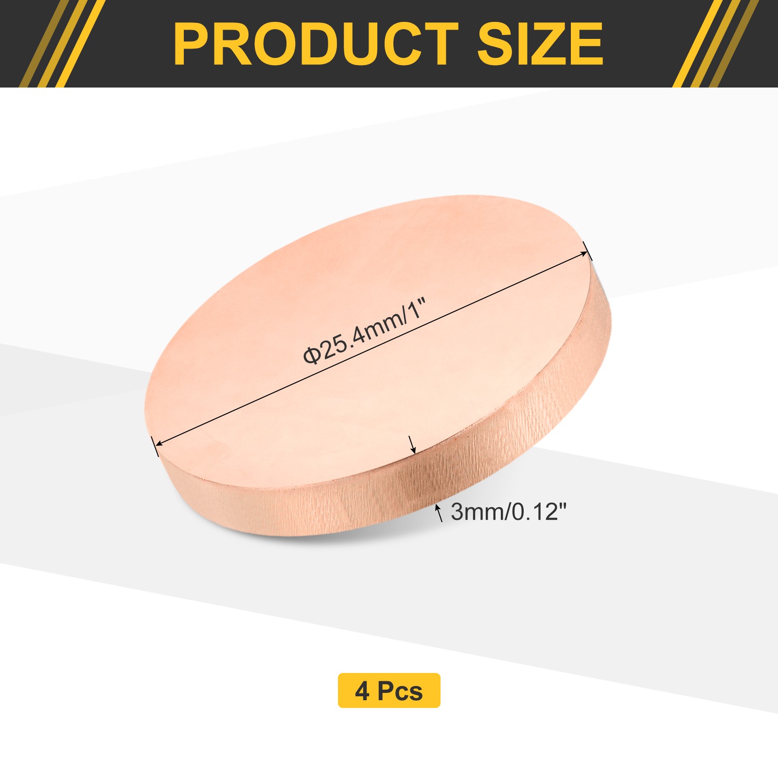 4Pcs Copper Round Plate, 0.12″ Thick 1″ Dia C1100 Pure Copper Sheet