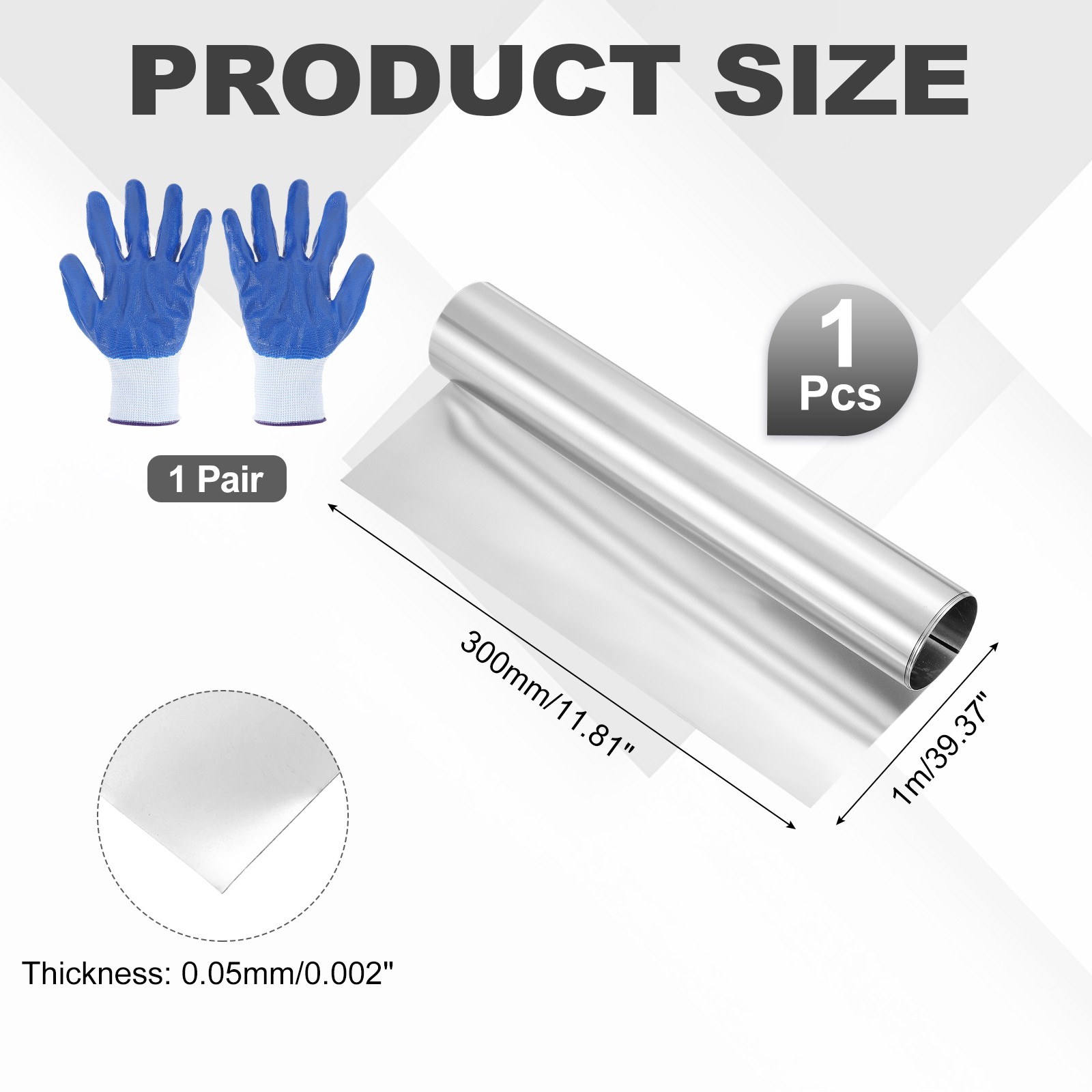304 Stainless Steel Foil Roll 0.05mm x 300mm x 1m Metal Strip Sheet Silver Tone