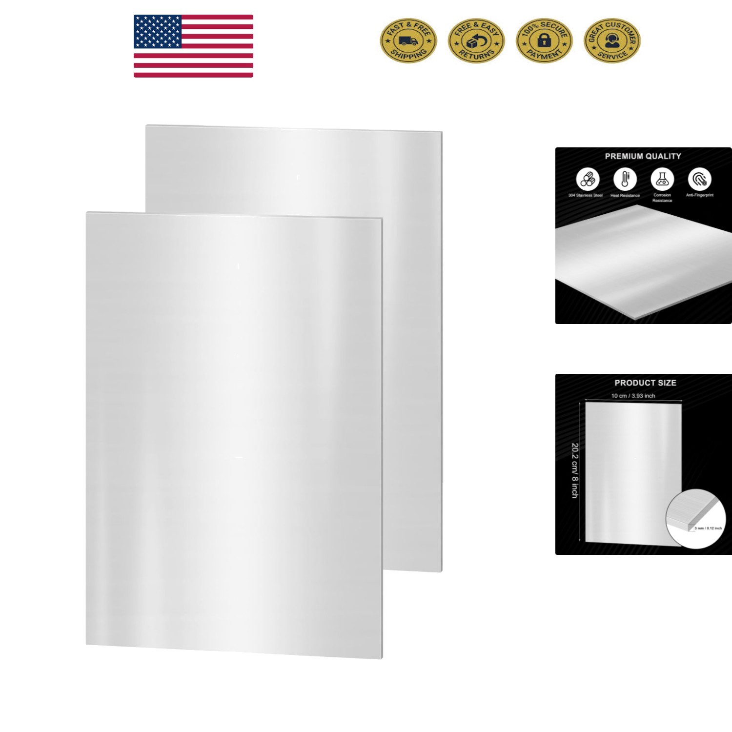 Durable 304 Stainless Steel Sheets 4×8, Perfect for Home, Crafts & Repairs