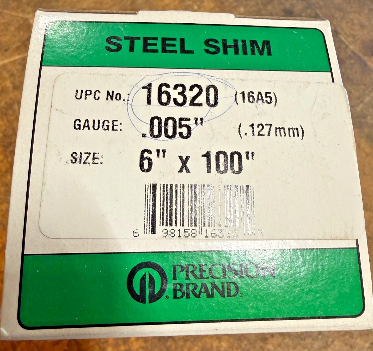 Precision Brand 16320 Shim Stock, Roll, Cold Low Steel, Gauge 0.0050″ 6″x100″