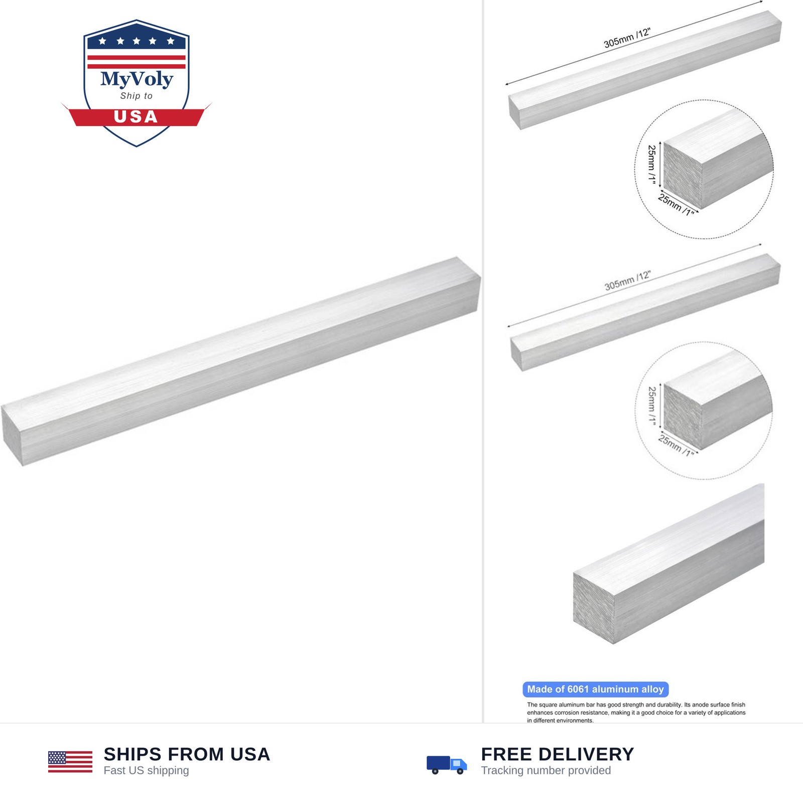 uxcell Square Aluminum Flat Bar, 1″ Thickness 1″ Width 12″ Length Square Alum…