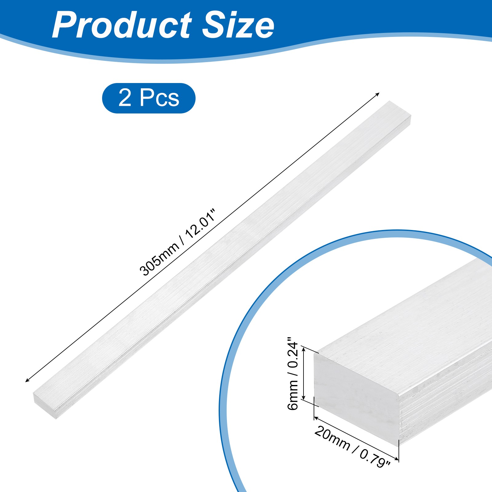 2Pcs Square 6063 Aluminum Flat Bar 1/4″ Thickness 3/4″ Width 12″ Length