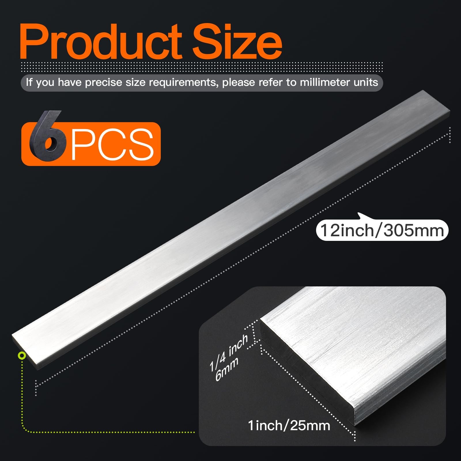 Square Aluminum Flat Bar 6061 Plate T6511 Solid Mill 1/4x1x12 Inch 6 PCS