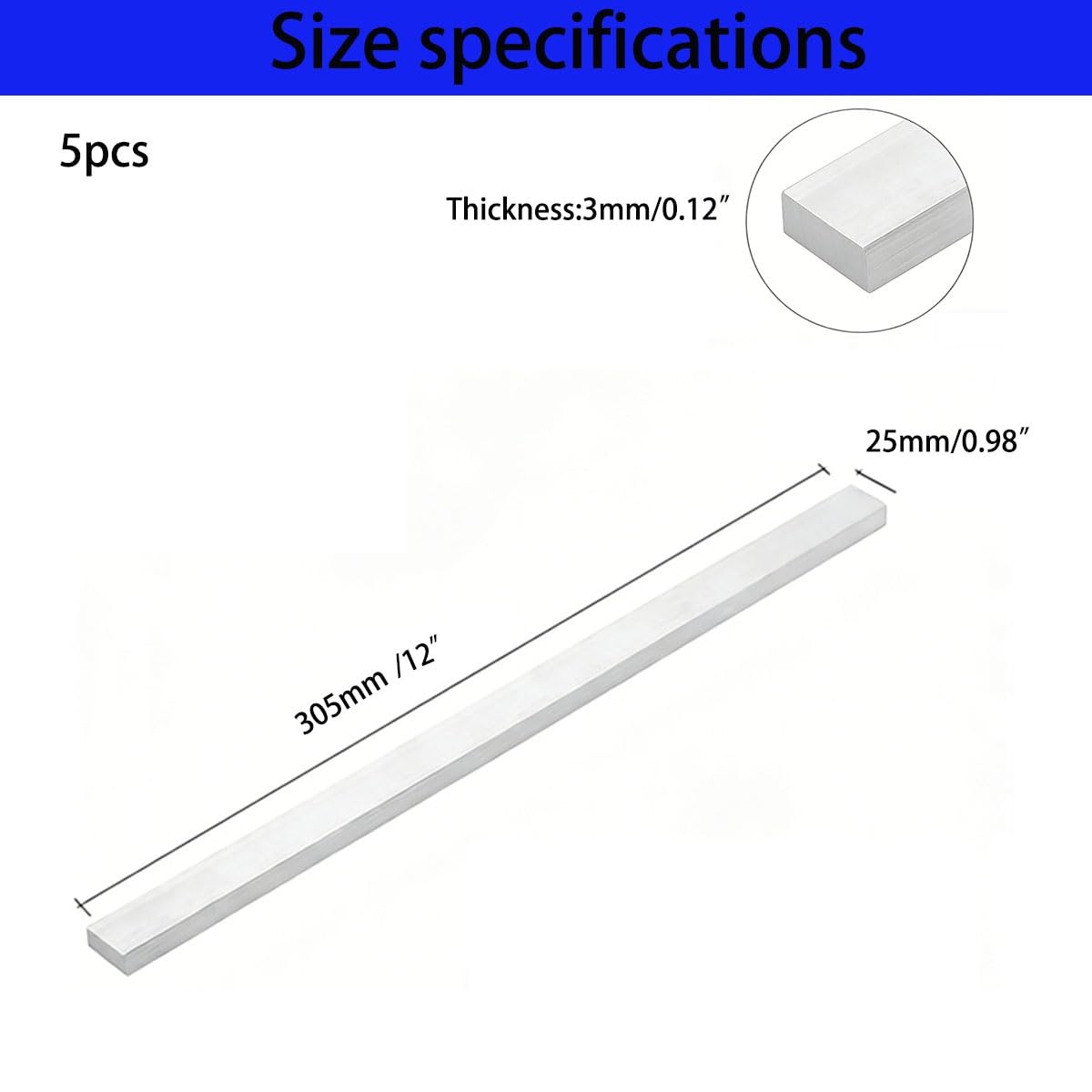 5Pcs Aluminum Flat Bar Stock 3mm x 25mm x 305mm (1/8″ x 1″ x 12″), Solid Mill…