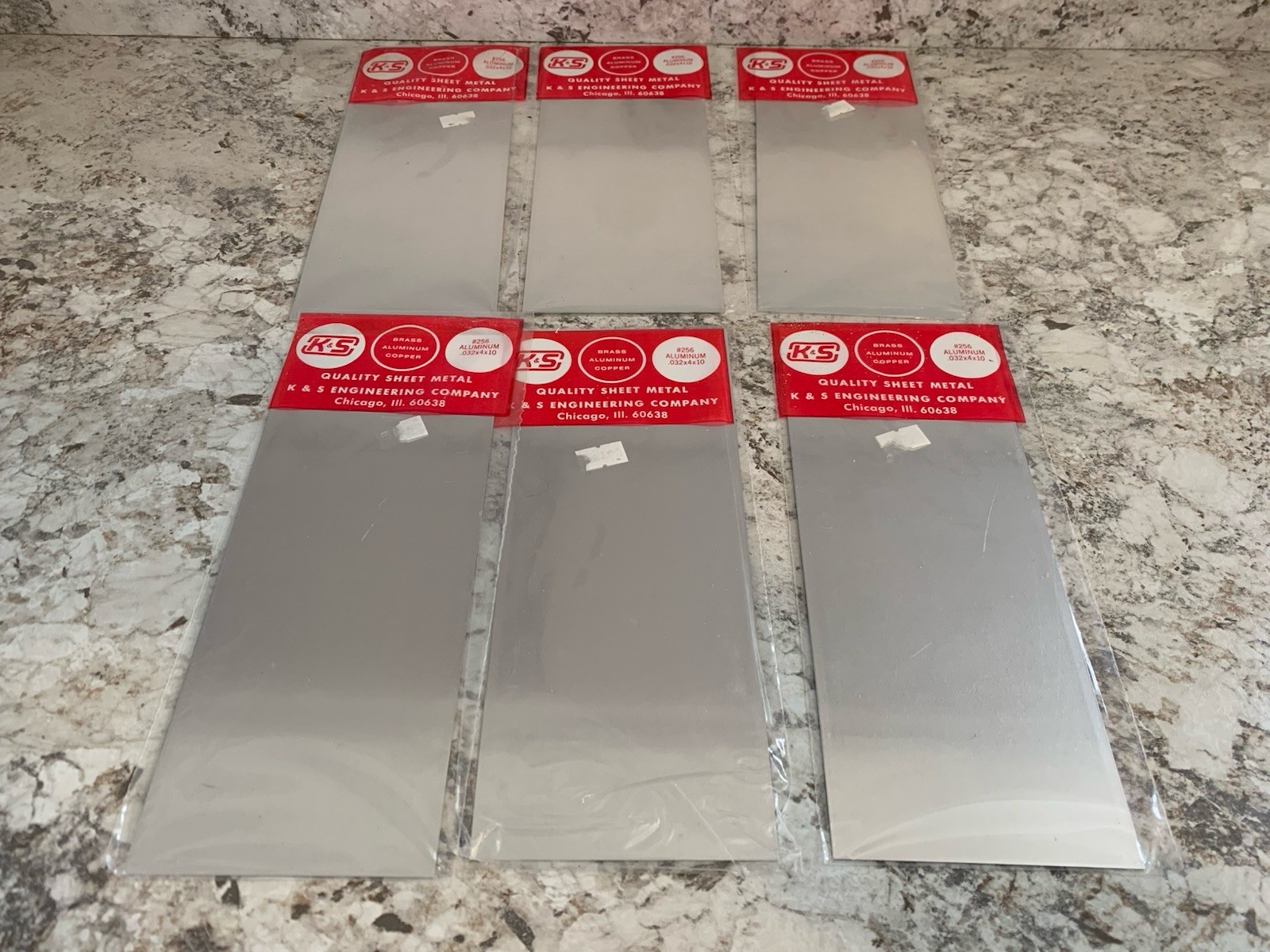 K & S Precision Metals ALUMINUM .032″ x 4″ x 10″ 6 Sheets Stock #256 NOS Hobby
