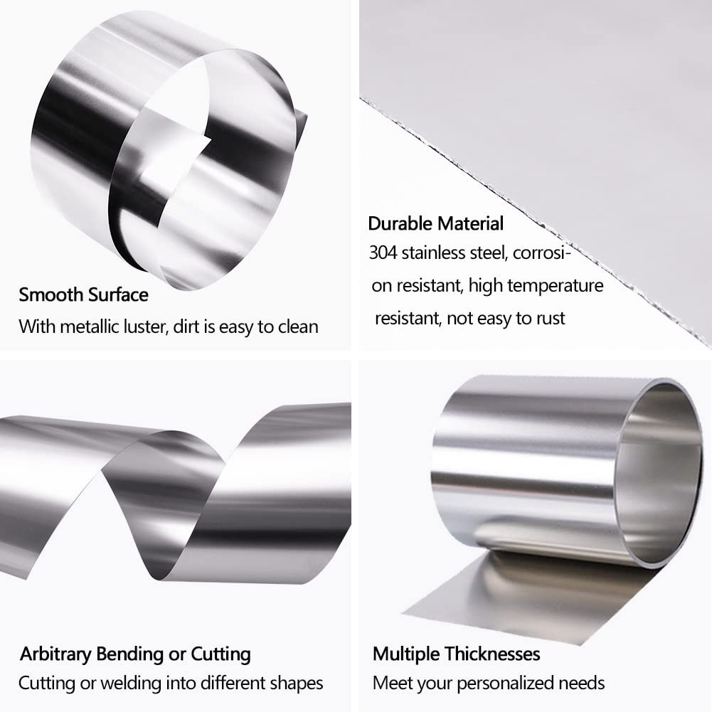 304 Stainless Steel Foil Roll, 0.1mm x 100mm x 1M, Metal Strip Sheet for Indu…