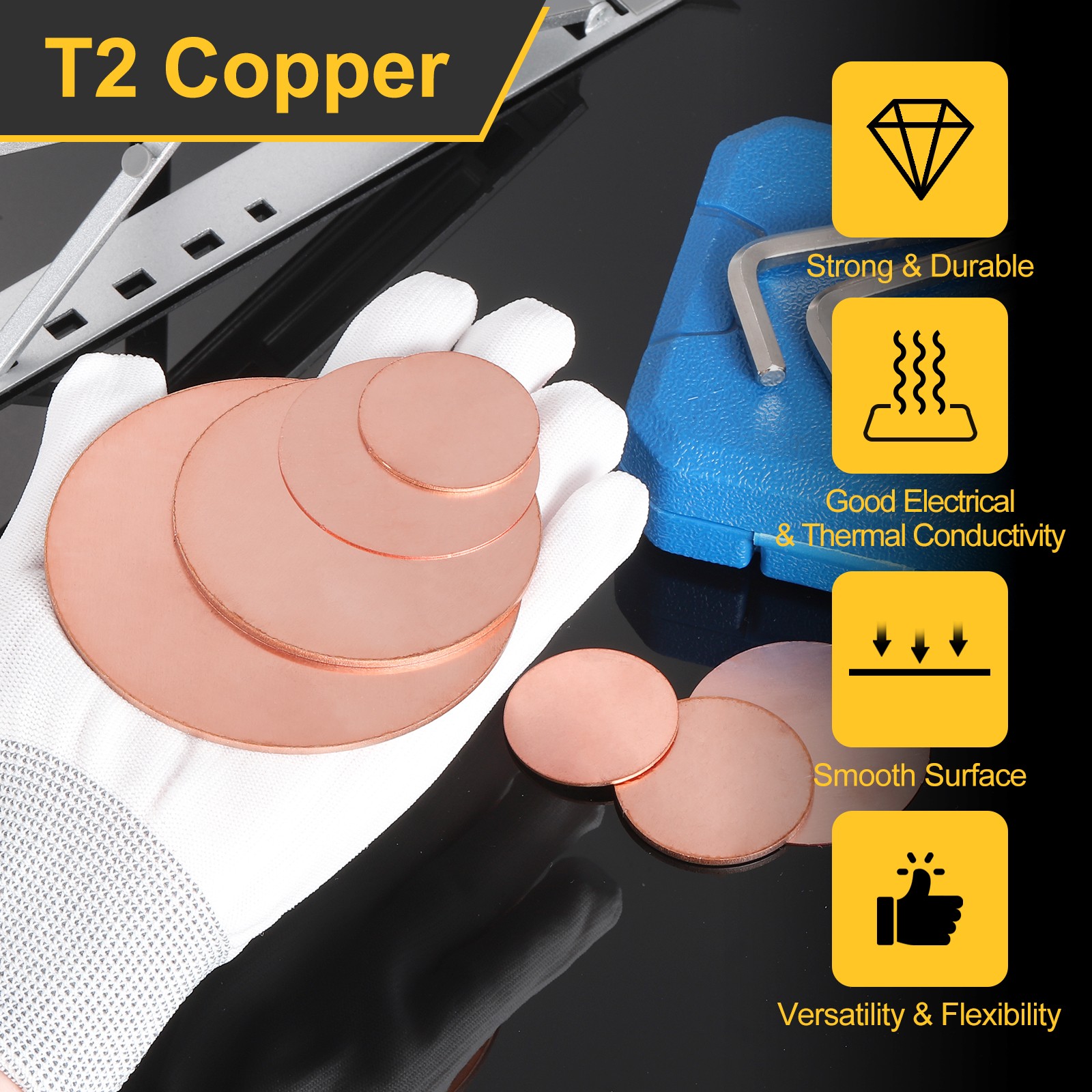 9Pcs Copper Round Plate, 0.03″(0.8mm) Thick 2″(50mm) Dia T2 Pure Copper Sheet