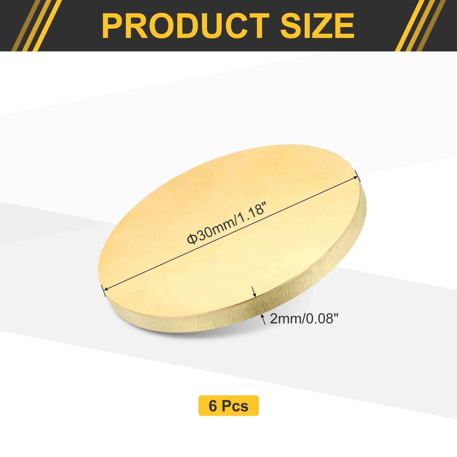 6 Pcs 0.08″/2mm Thick 1.2″/30mm Dia Brass Round Plate H65 Brass Round Sheet