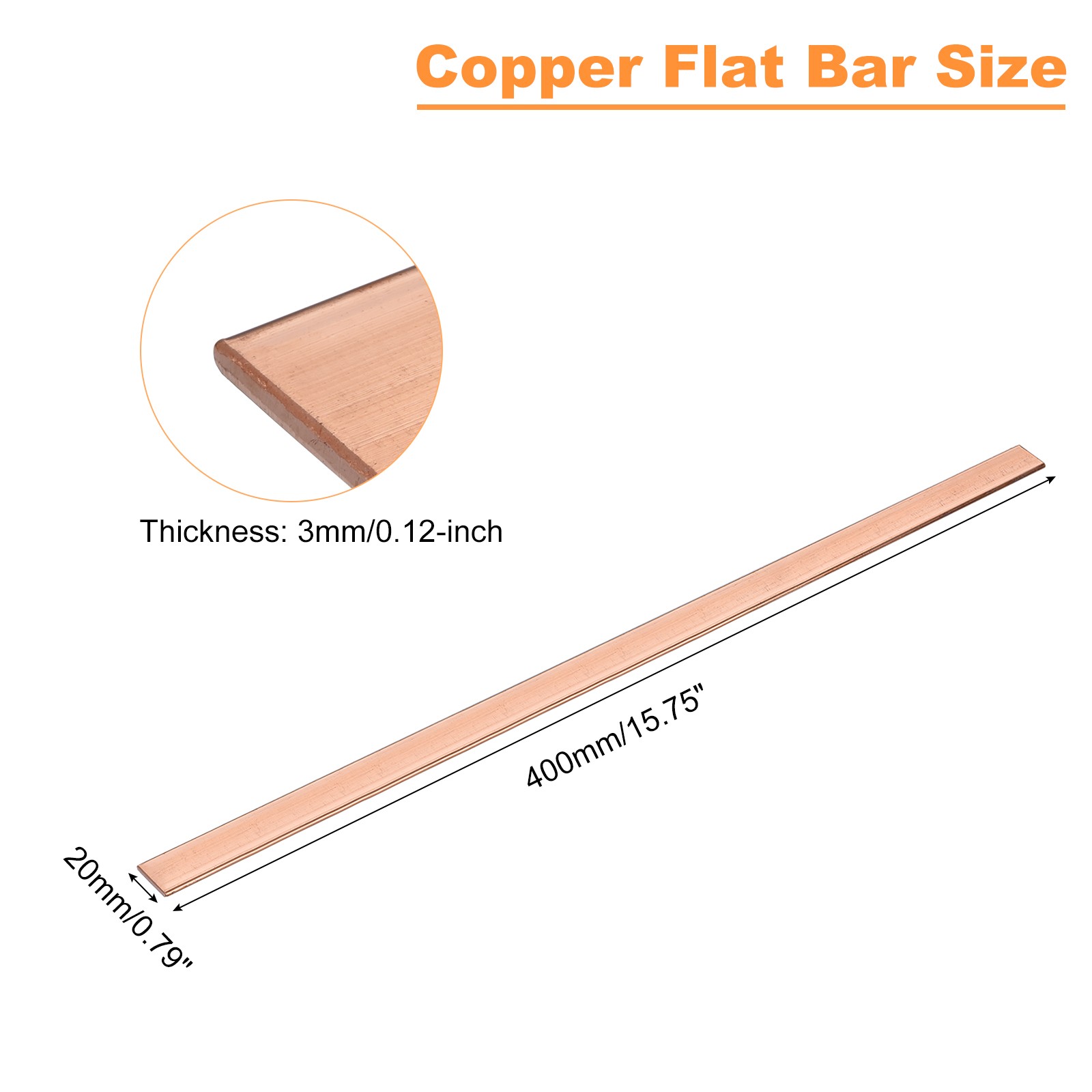 Copper Flat Bar, 0.12″ Thickness x 0.79″ Width x 15.75″ Length Copper Bar Stock