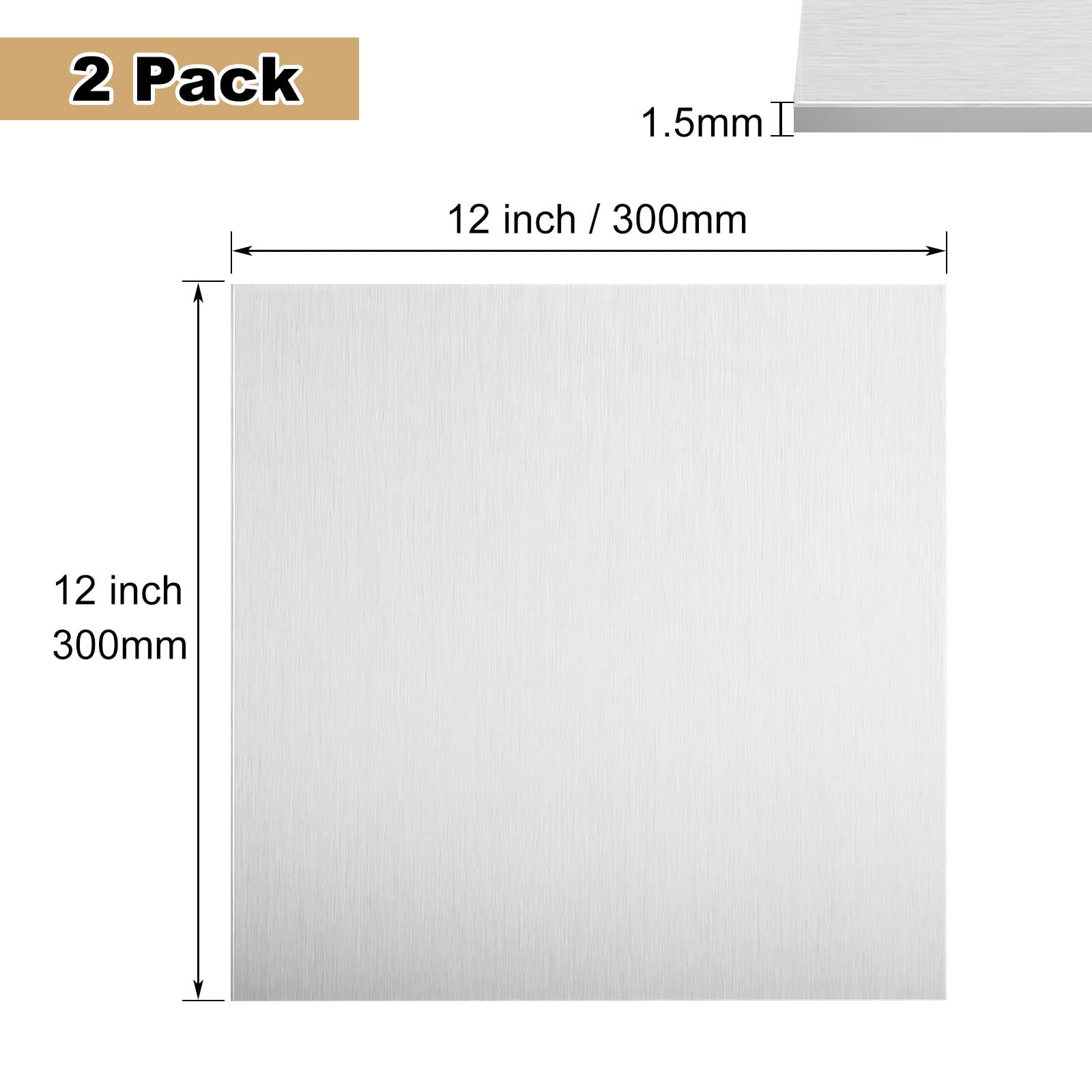 2 Pack 5052 H32 Aluminum Metal Sheet 12x12x1/16 Inch Flat Plate Protective Film