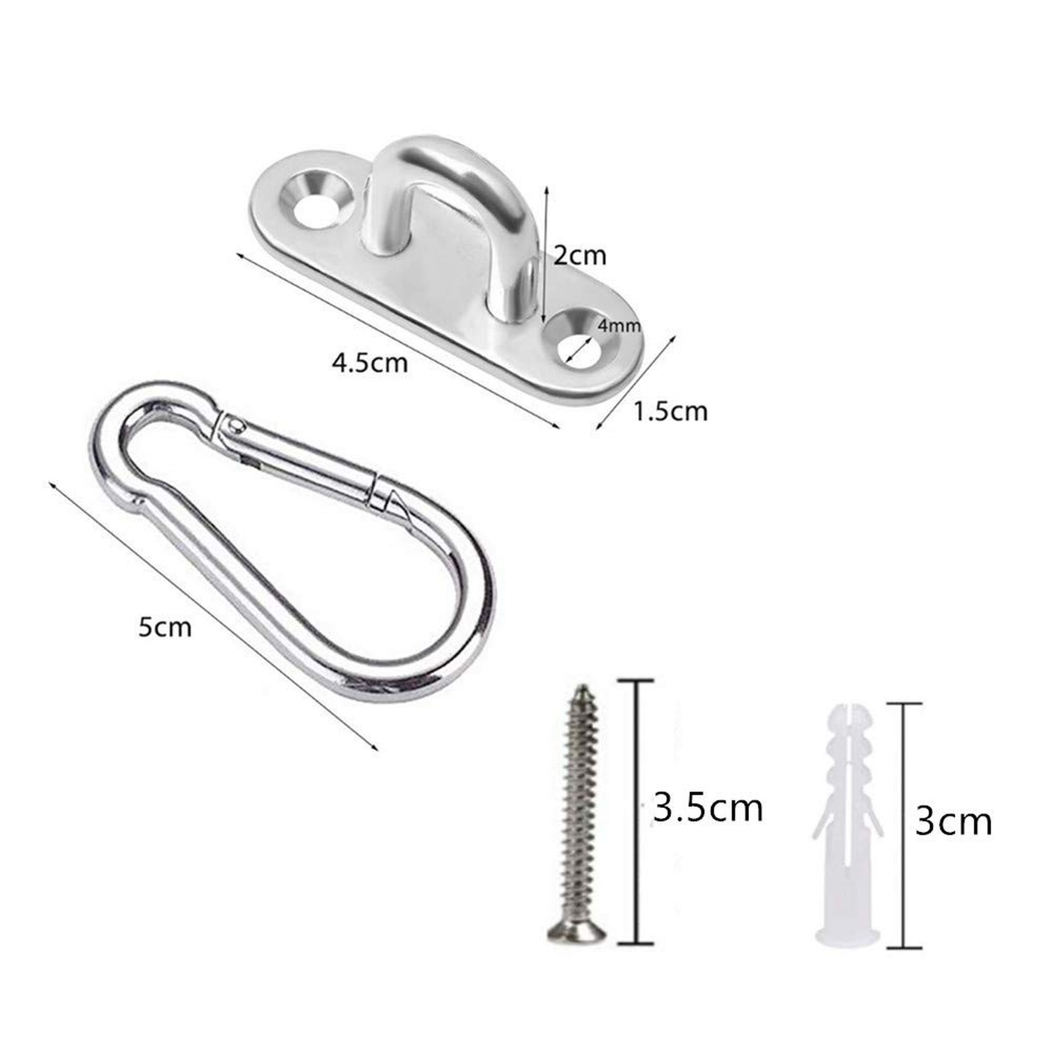HOMPER 6Pcs M5 304 Stainless Steel Oblong Pad Eye Plate and 6Pcs Carabiner Cl…