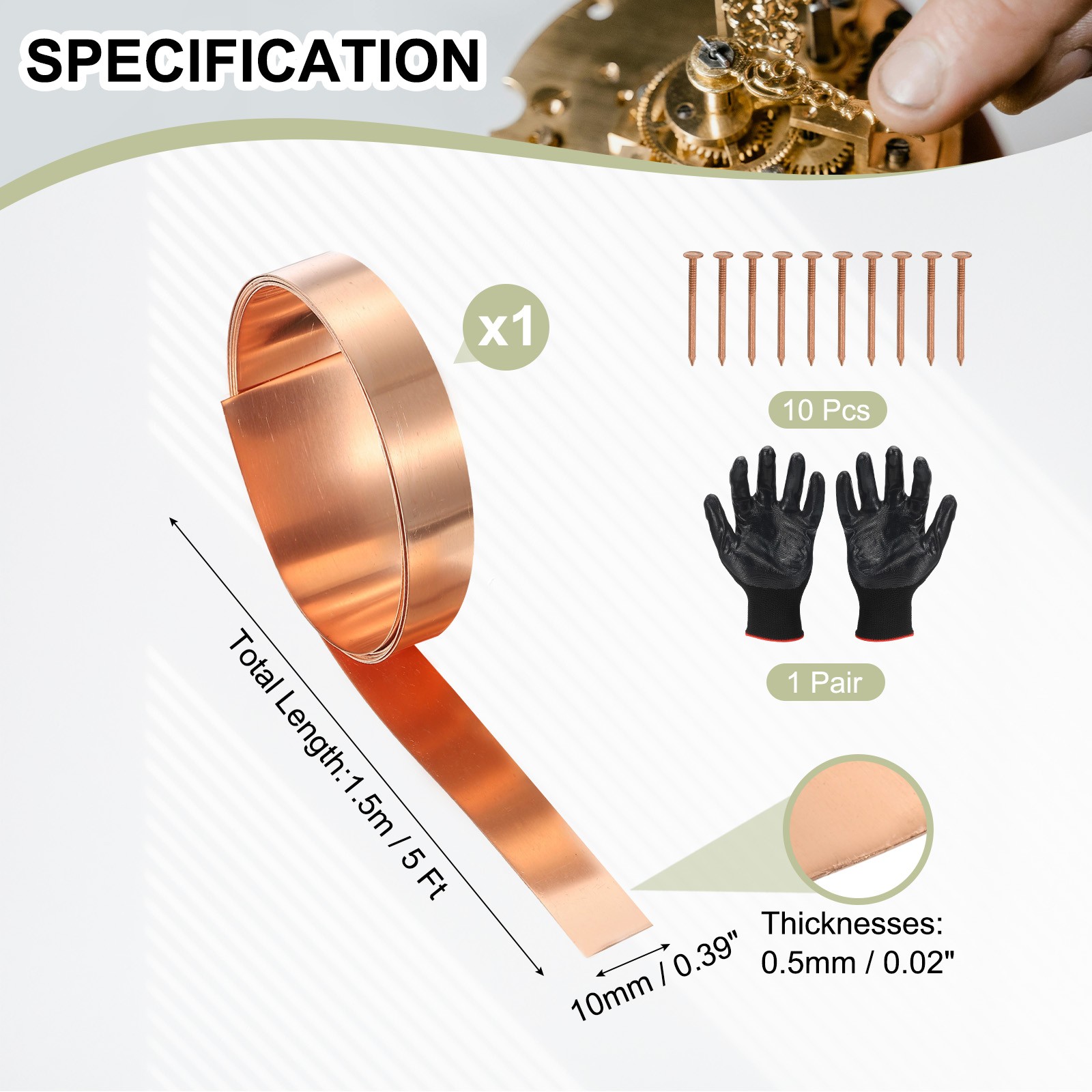 Copper Sheet Roll 0.4″ x 5 Ft 24 Gauge(0.5mm) Thickness DIY (1 Pack, Copper)