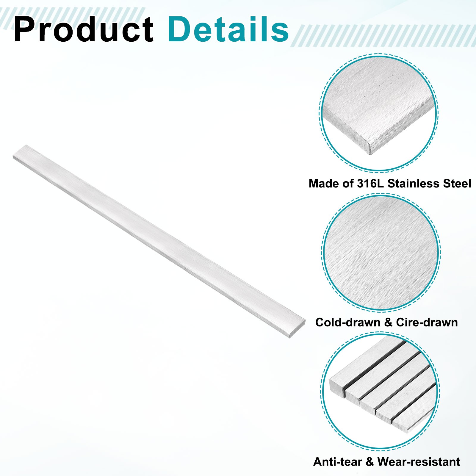 316L Stainless Steel Flat Bar 1/4″ x 13/16″ x 12″ Trim Strips Sheet