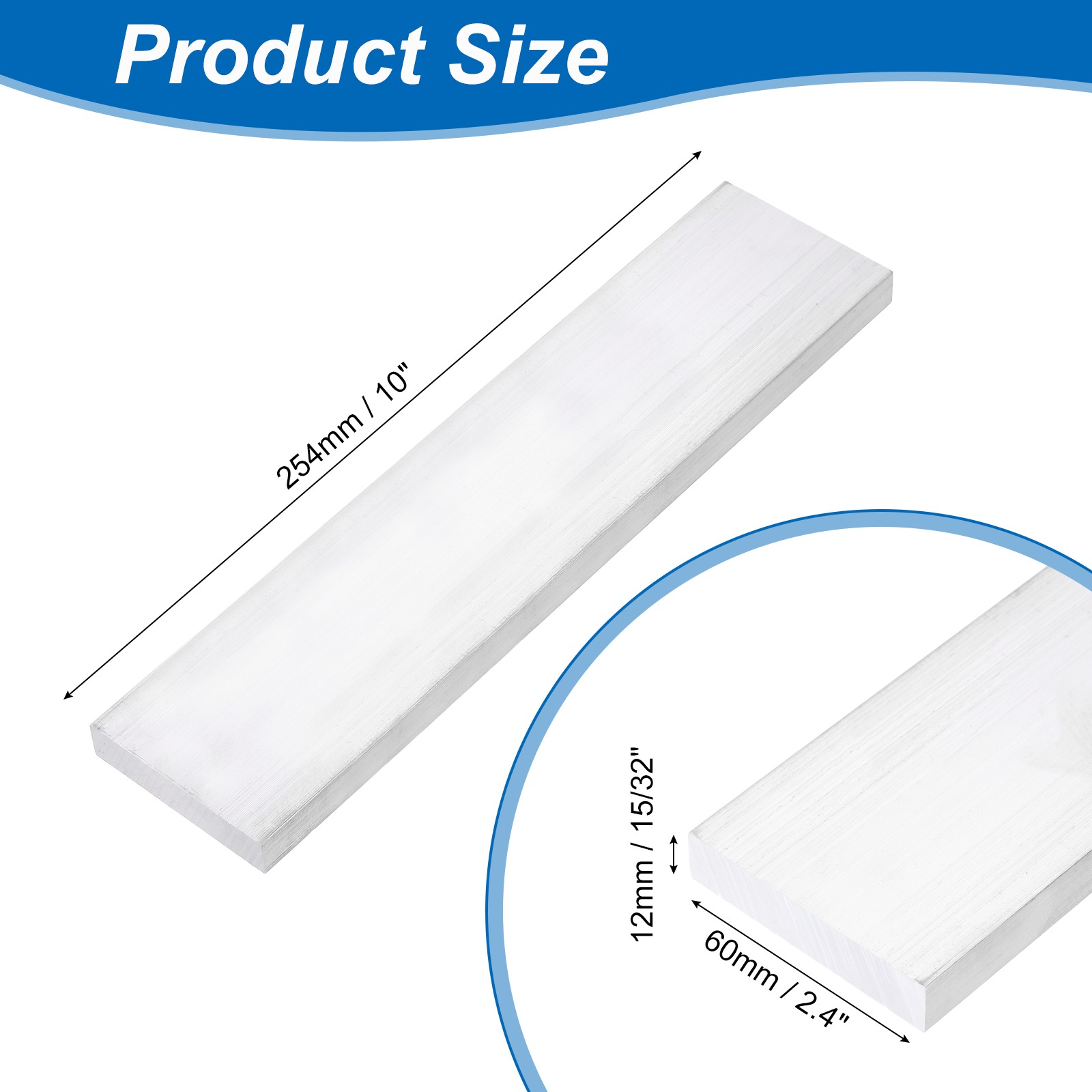 Square Aluminum Flat Bar, 15/32″ Thickness 2-3/8″ Width 10″ l with Glove