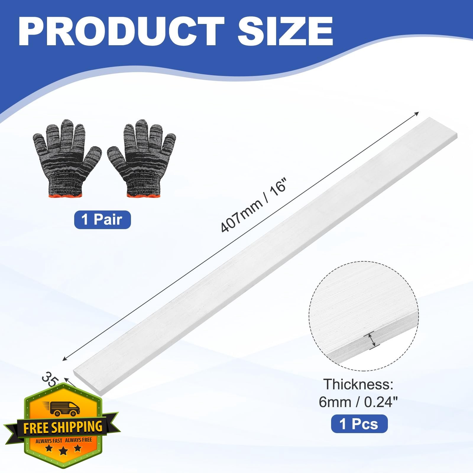 uxcell 0.24″x1.4″x16″ Aluminum Flat Bar 1 Pc