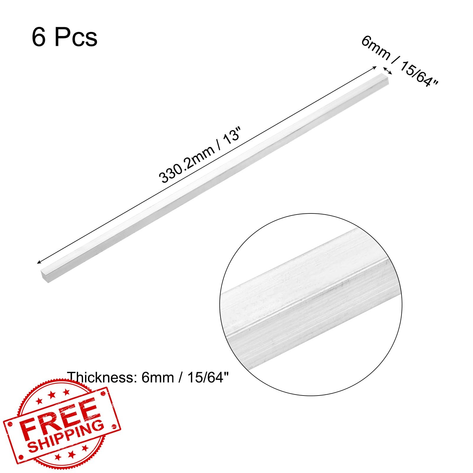 MECCANIXITY 6 Pcs Square Aluminum Flat Bar 15/64″x15/64″x13″