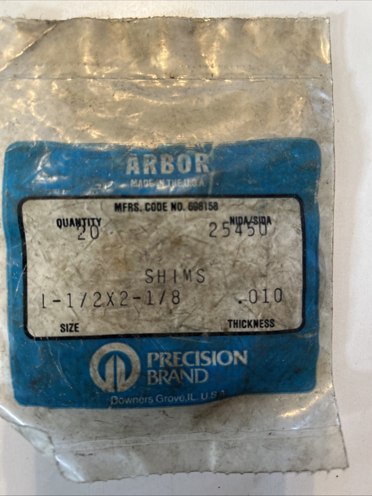 Precision Brand 25450 Arbor Shims, 1-1/2×2-1/8 .01” Thick- NEW Qty. 20 698158mpn