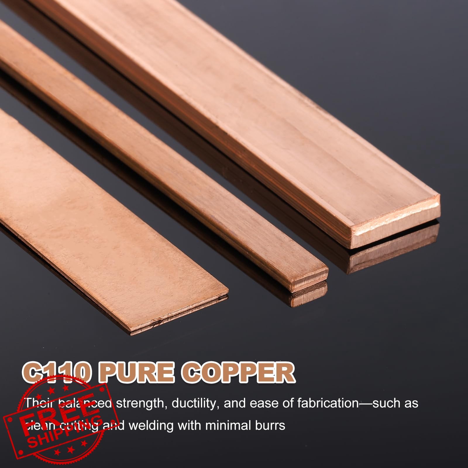 uxcell Copper Flat Bar, 1/8″ x 0.8″ x 9” C110 Solid Copper Bus Bar Stock Pla…
